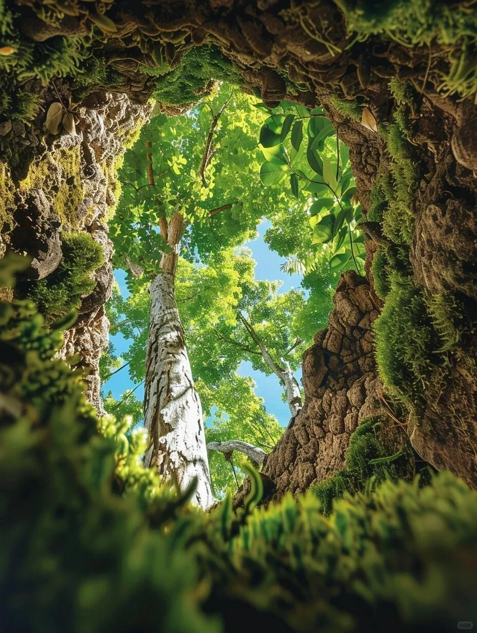 藏在大地缝隙里的视角，看树木伸手接住天光。摄影 ​​​
