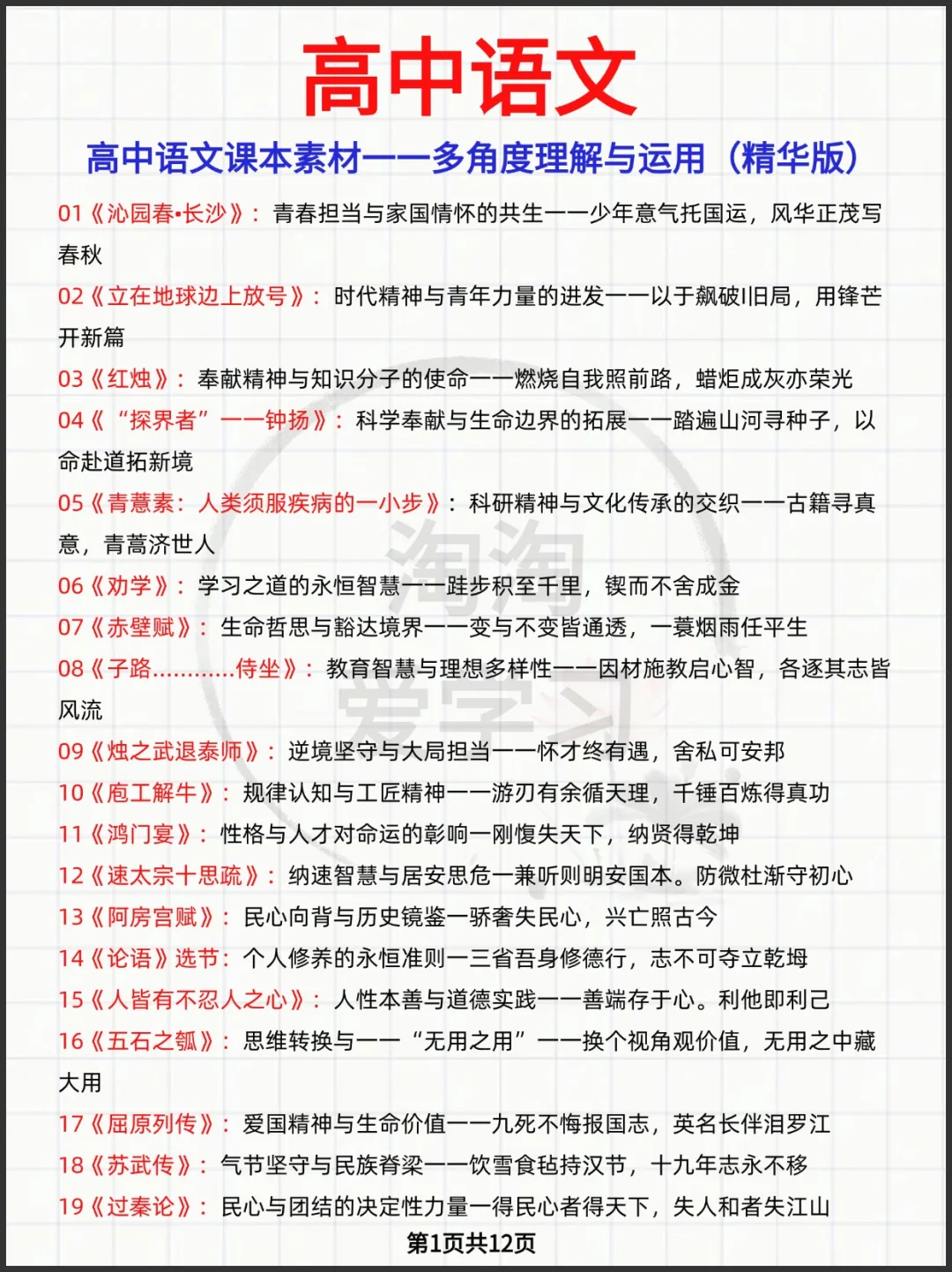 高中语文课本素材——多角度理解与运用