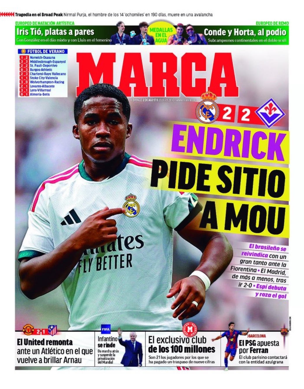马卡封面：“恩德里克请求在穆里尼奥的球队中获得一席之地。”halamadrid