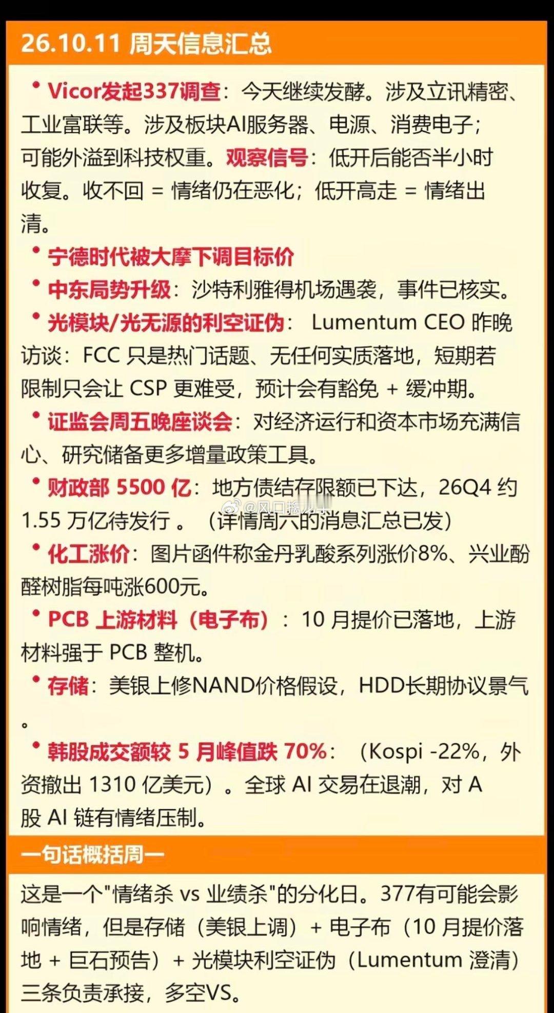 🔥10.12周一｜热点信息+财经要闻汇总！五大方向盘前梳理！周一盘前重点消息面