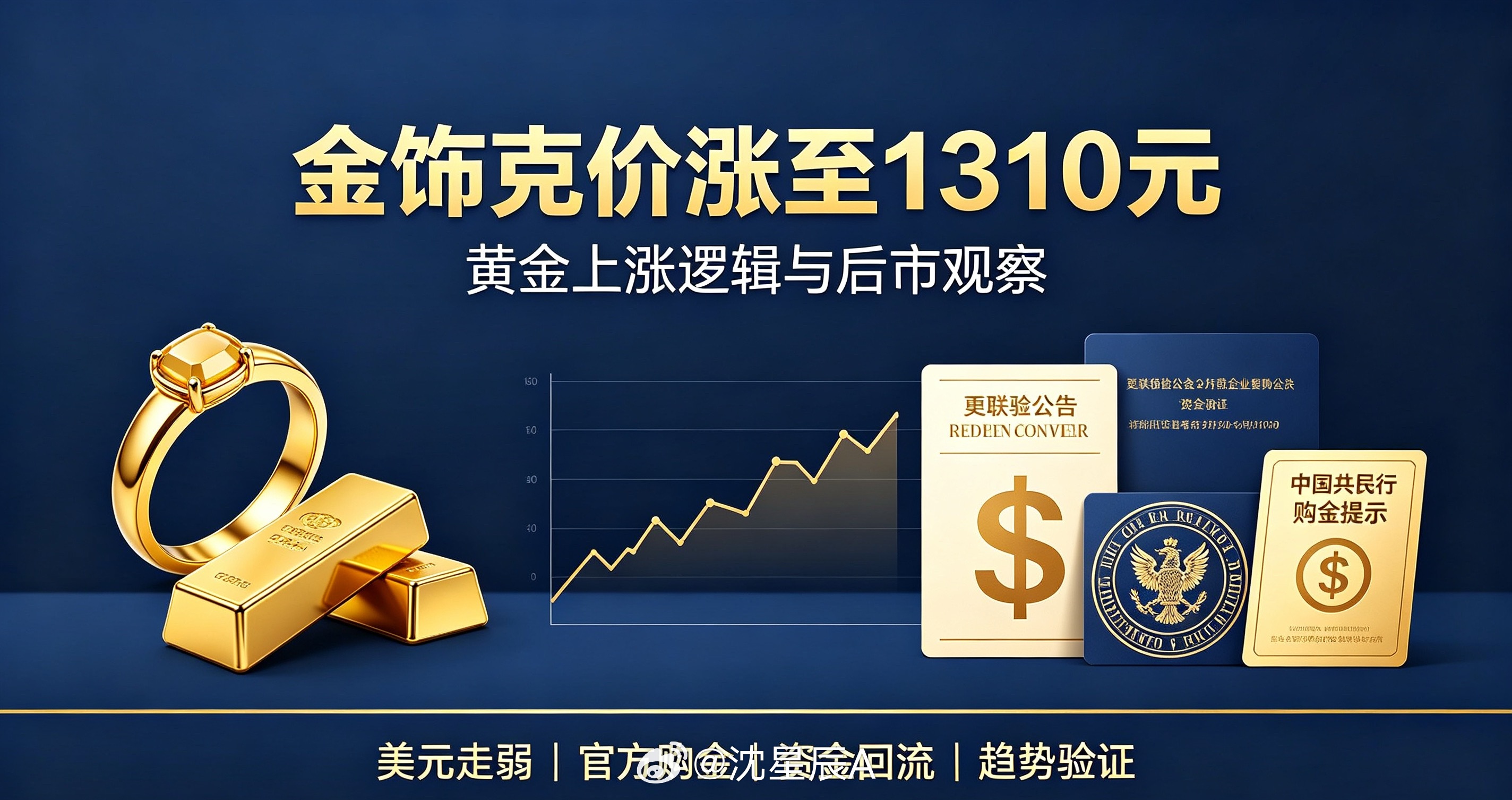 金饰克价涨至1310元不少人被高价牵动情绪，急于跟风囤金。黄金价格走势或反转本轮