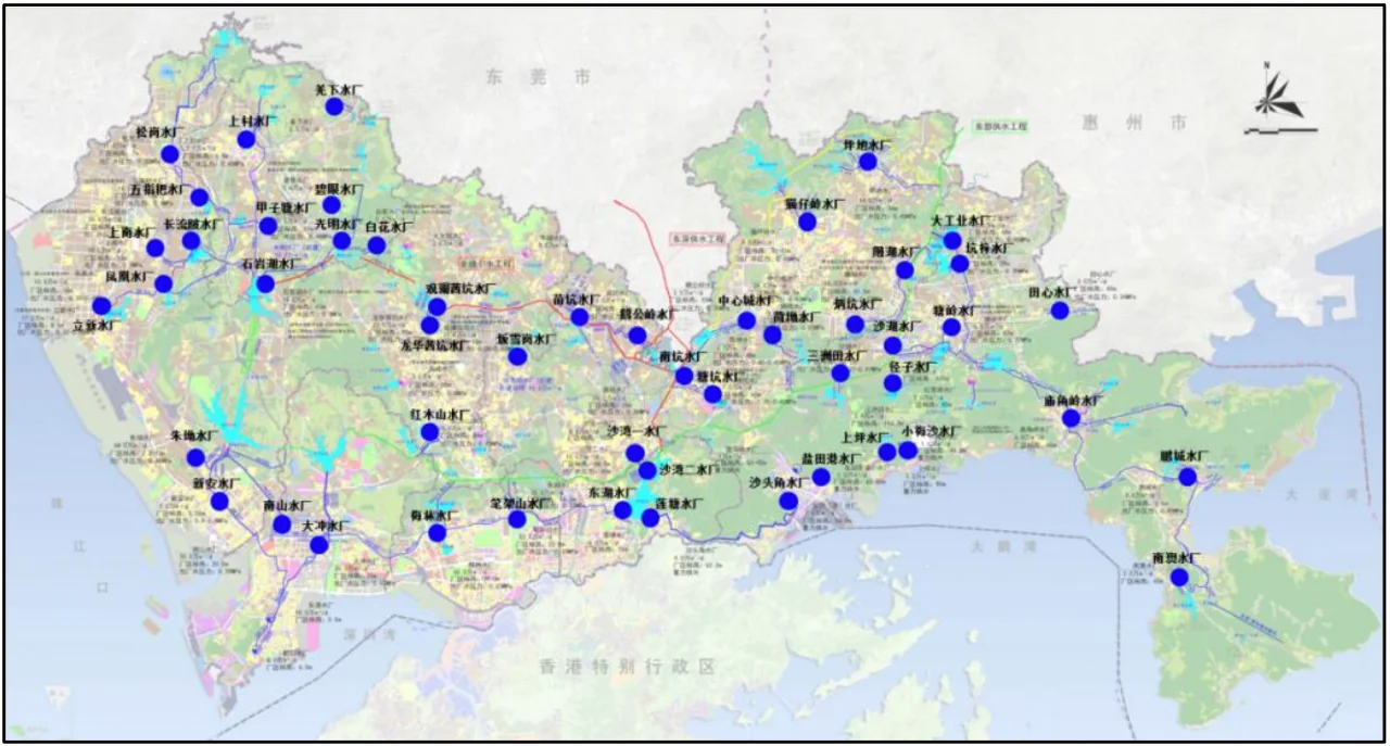 深圳市现状供水厂分布图（2017年）