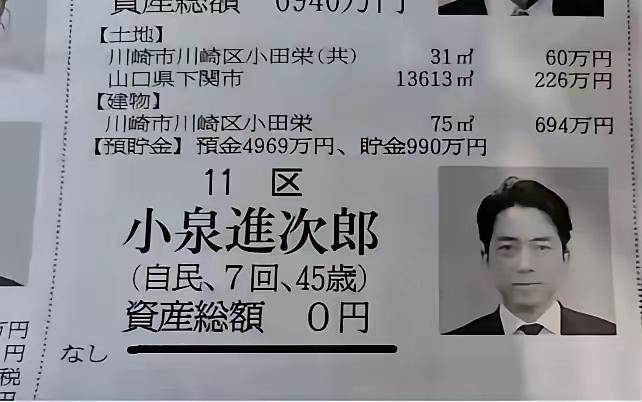 小泉进次郎财产为0，到底是谁的0
日本前阵子搞议员财产公示，小泉进次郎，现任防卫