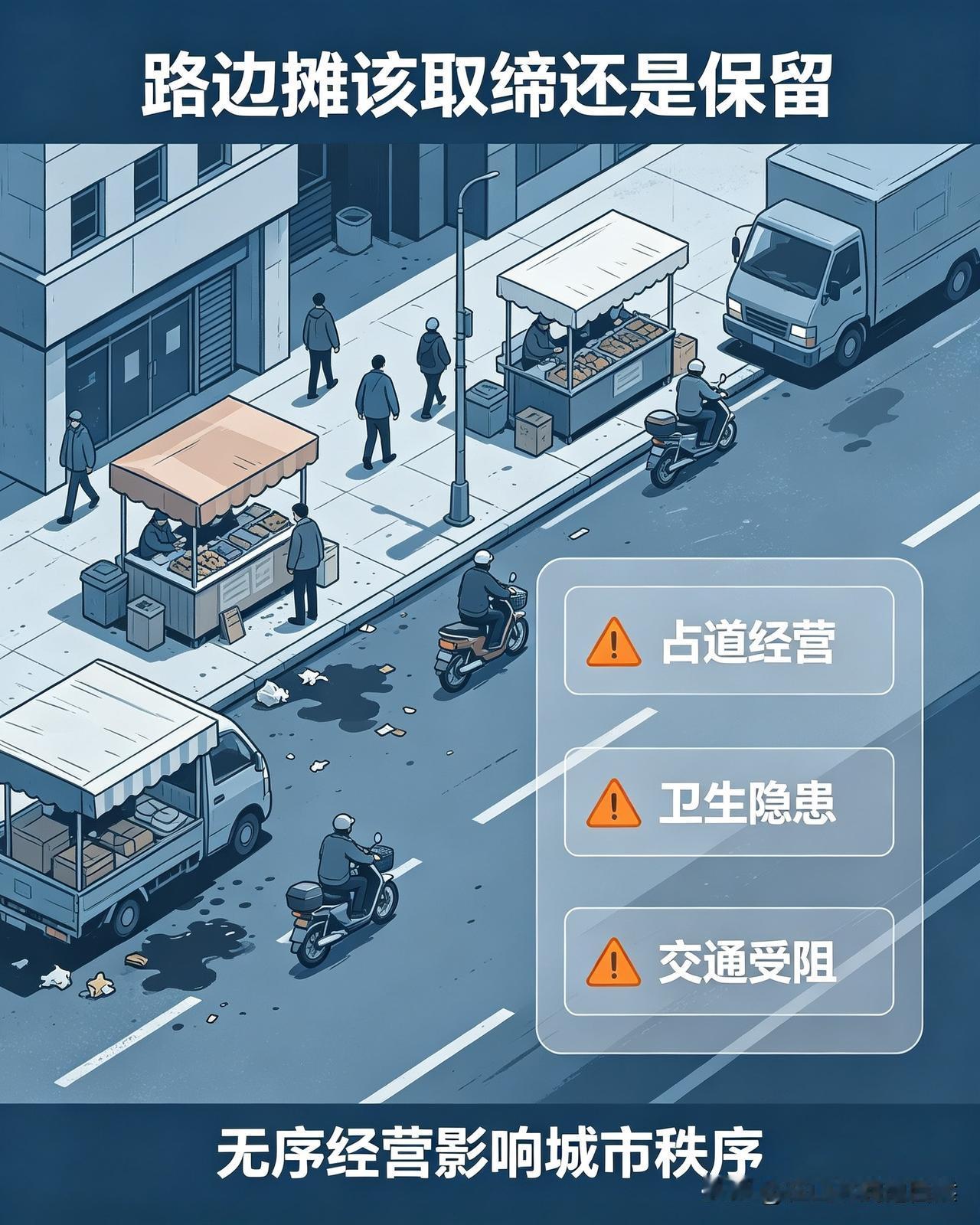 很多人说路边摊充满烟火气，应该留下来。可在我看来，路边摊还是应该保留！现在什么行