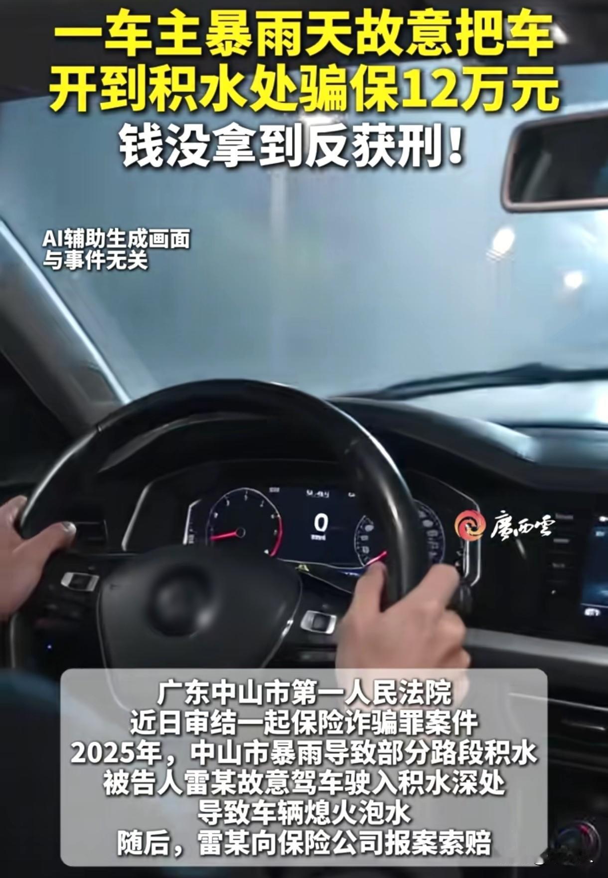 想钱想疯了！广东中山，男子的爱车在暴雨中泡水，走保险理赔，保险公司赔偿了12万，