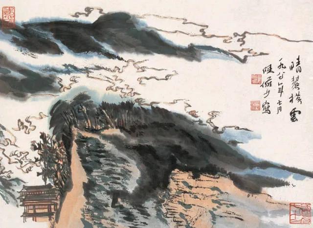 他善于将云水、江河、湖海的汹涌澎湃、浩渺弥漫之势描绘得淋漓尽致，特别是表现云和水