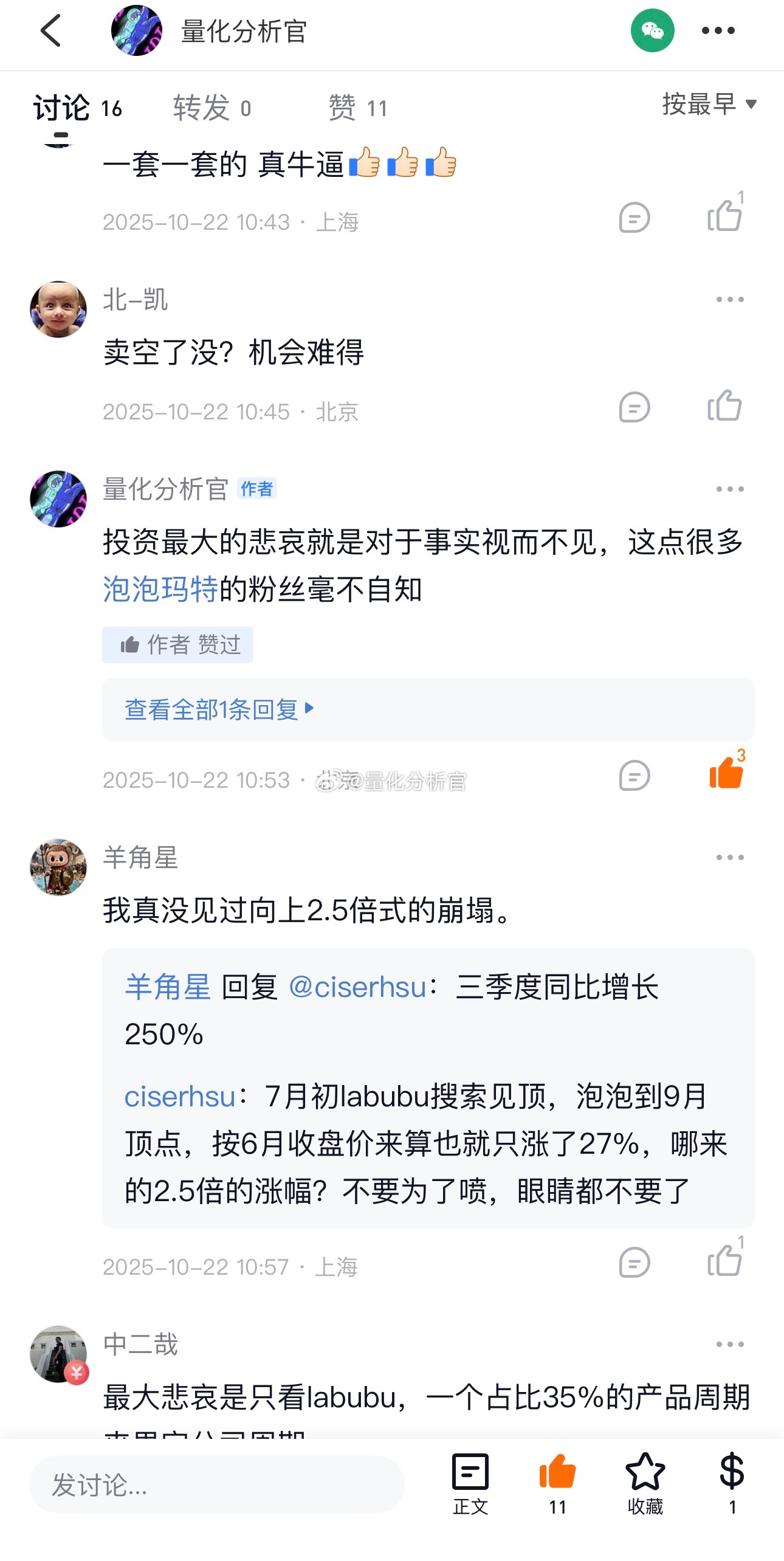 去年我不断提醒泡泡玛特的风险，甚至提醒每一次反弹都是跑路良机，但是他们跟我扯数据