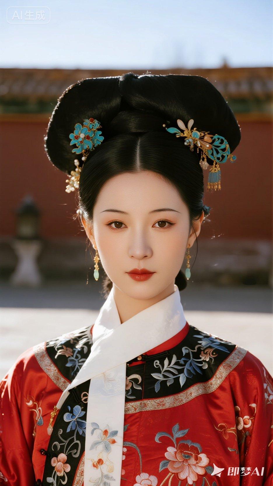 穿越时空的古典美人，红衣华服，尽显东方韵味。
