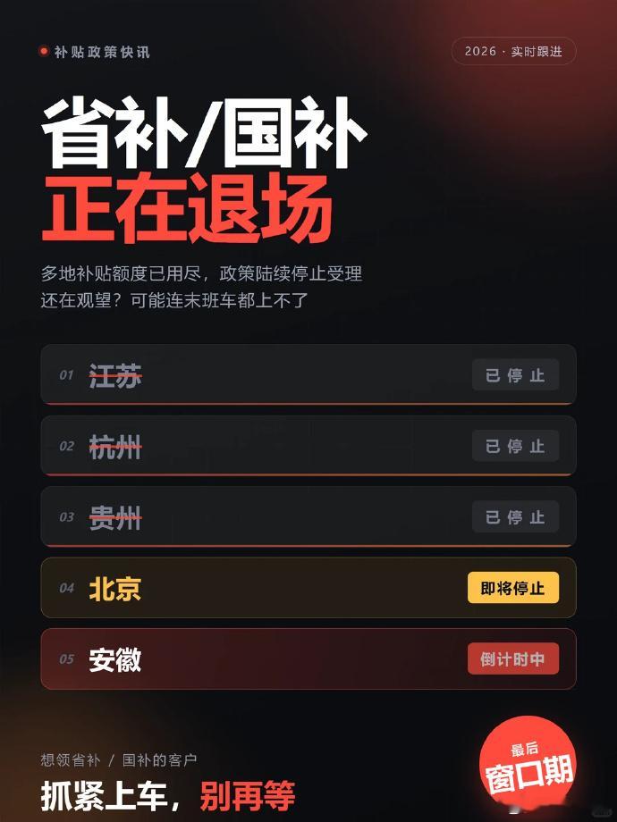 把握2026国补最后一波年底这波2026家电国补马上收尾啦，打算换新家电的朋友真