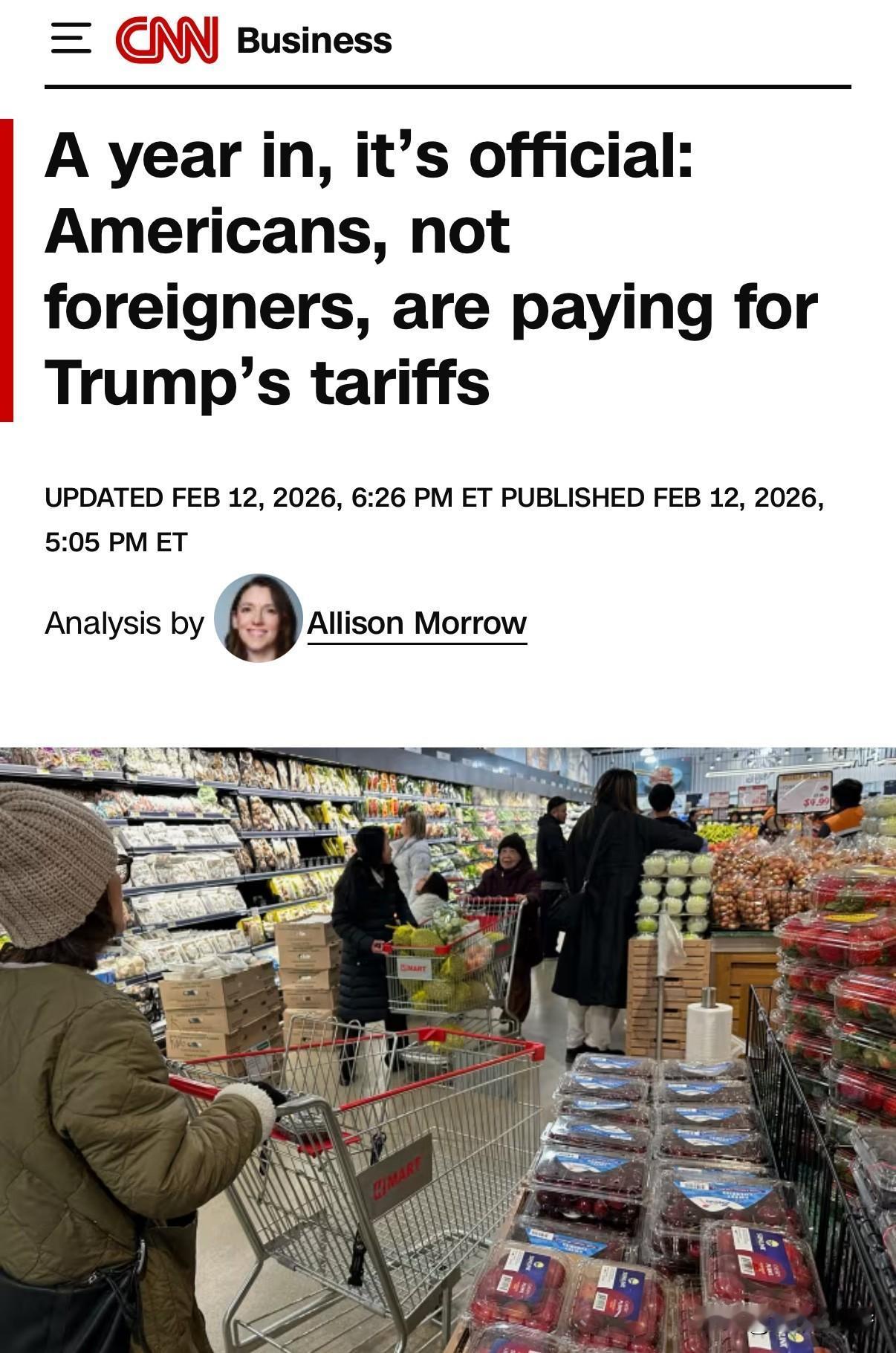 美媒称，一年来，是美国人而非任何外国人，在为川普的关税买单（支付）。
   纽约