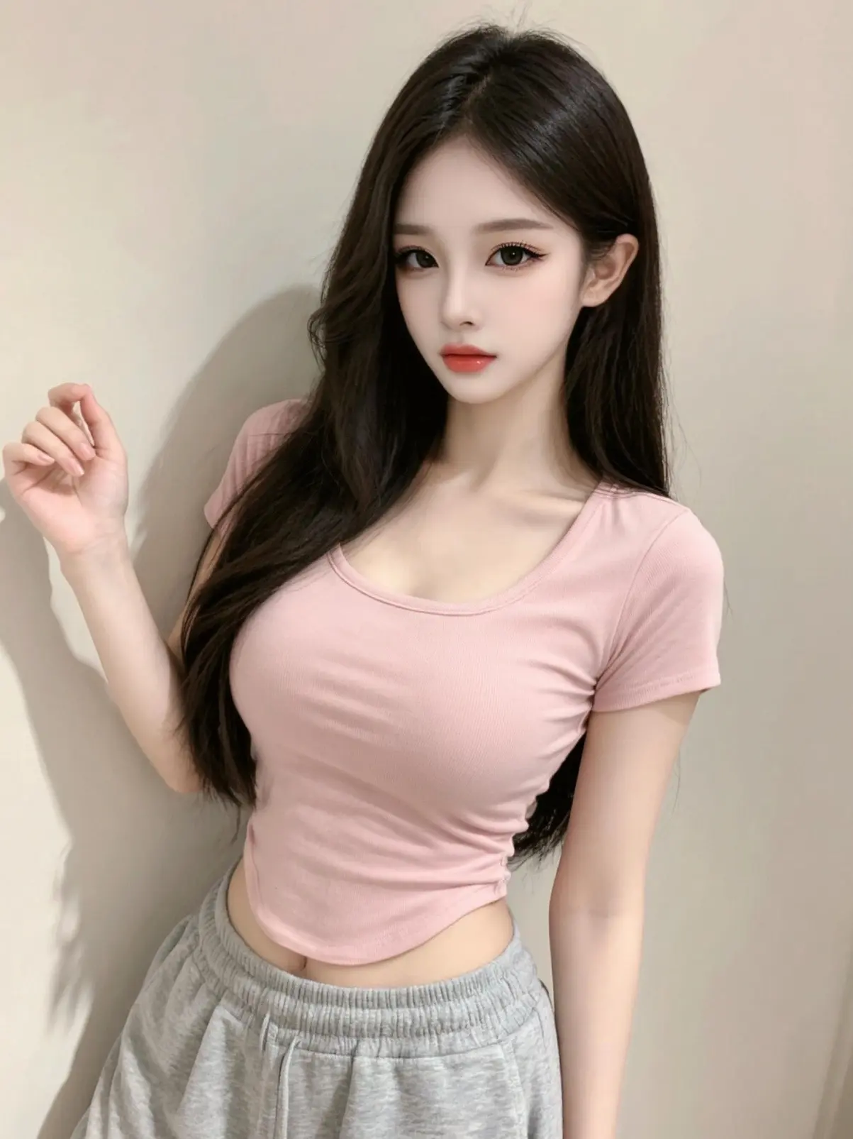 纯欲紧身短袖 夏季辣妹纯色百搭t 一件纯欲的粉色上衣 纯欲天花板 小腰精穿搭灵感