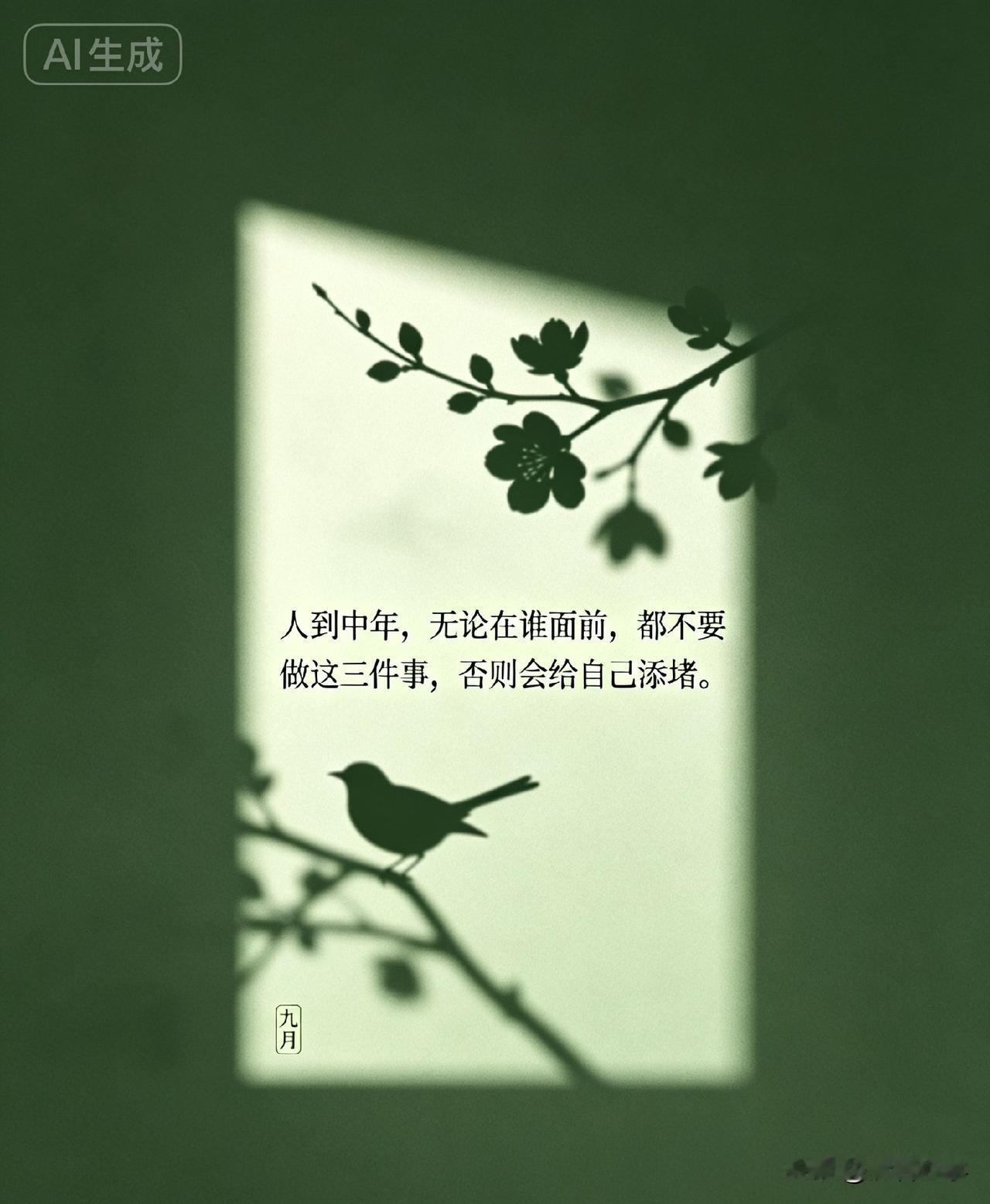 人到中年，无论在谁面前，都不要做这三件事，否则会给自己添堵。

中年是人生的分水