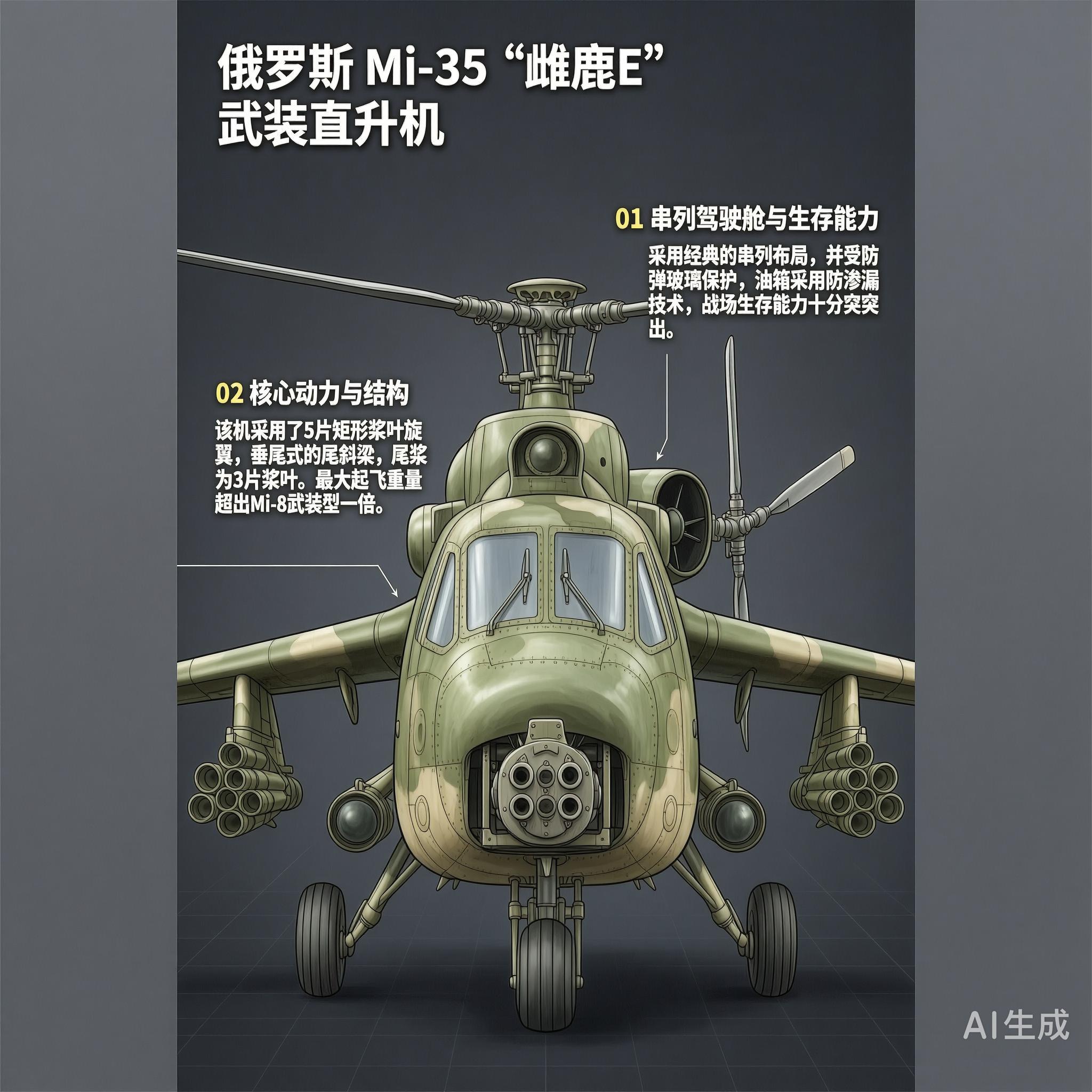 军事ai新视野  俄罗斯Mi-35“雌鹿E”武装直升机Mi-35是俄罗斯米里设计