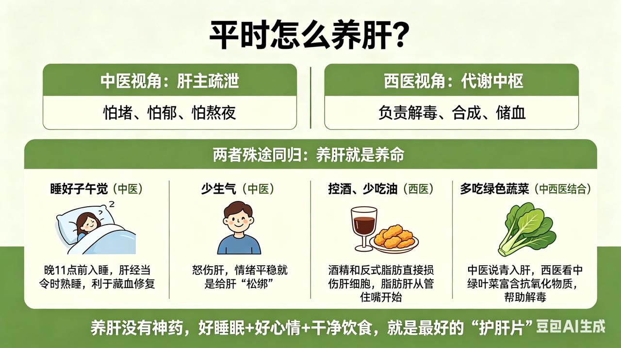 平时怎么养肝？健康养生 平时怎么养肝
中医讲“肝主疏泄”，怕堵、怕郁、怕熬夜；西