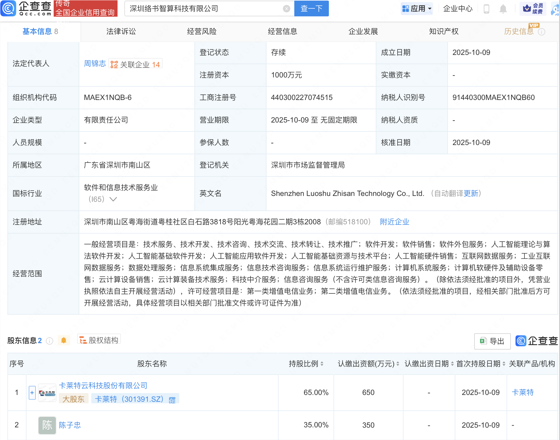 卡莱特等新设智算科技公司，含AI业务