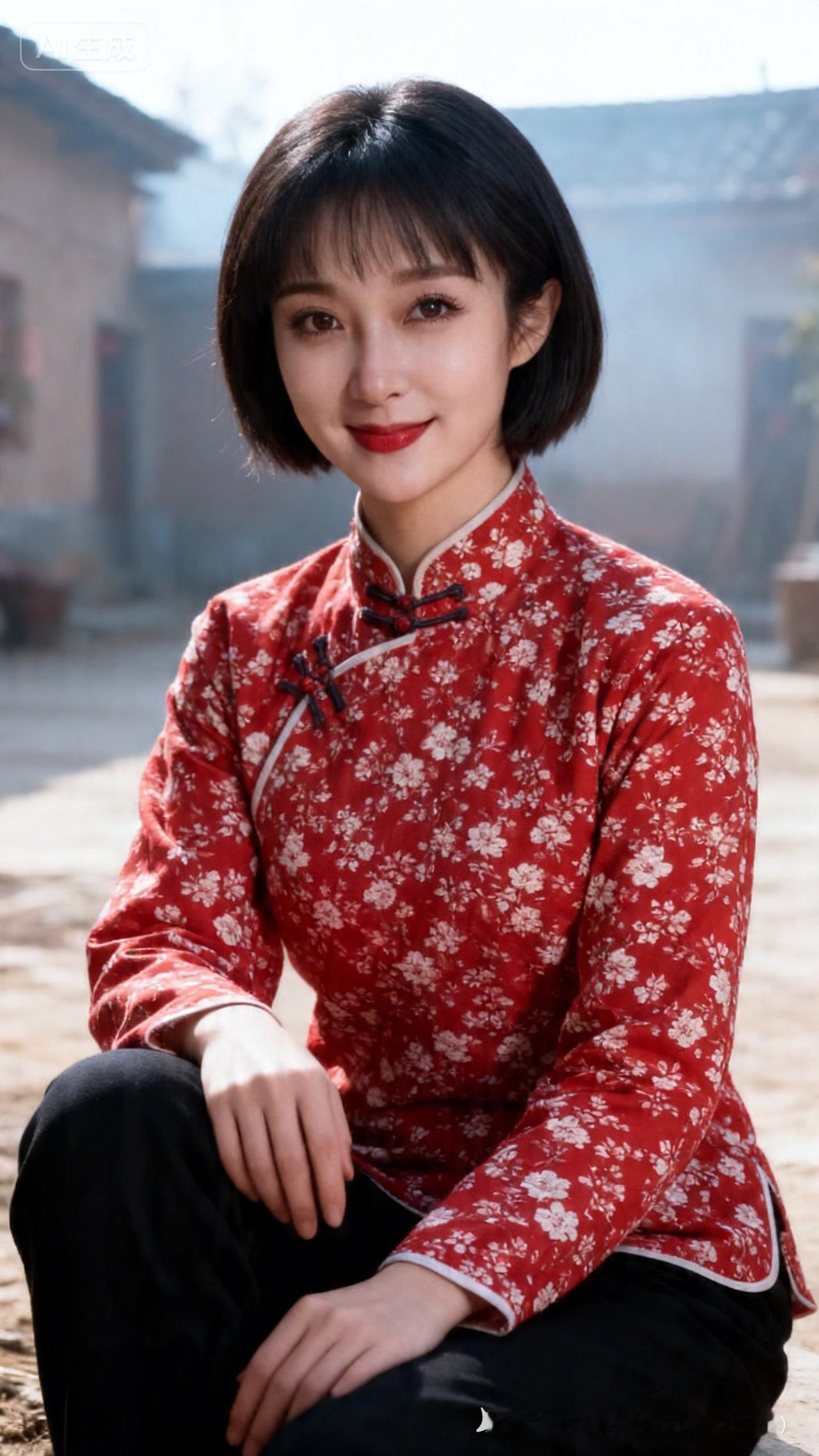 “红衣少女，古风韵味，静坐庭院，岁月静好”🌸💃🏻