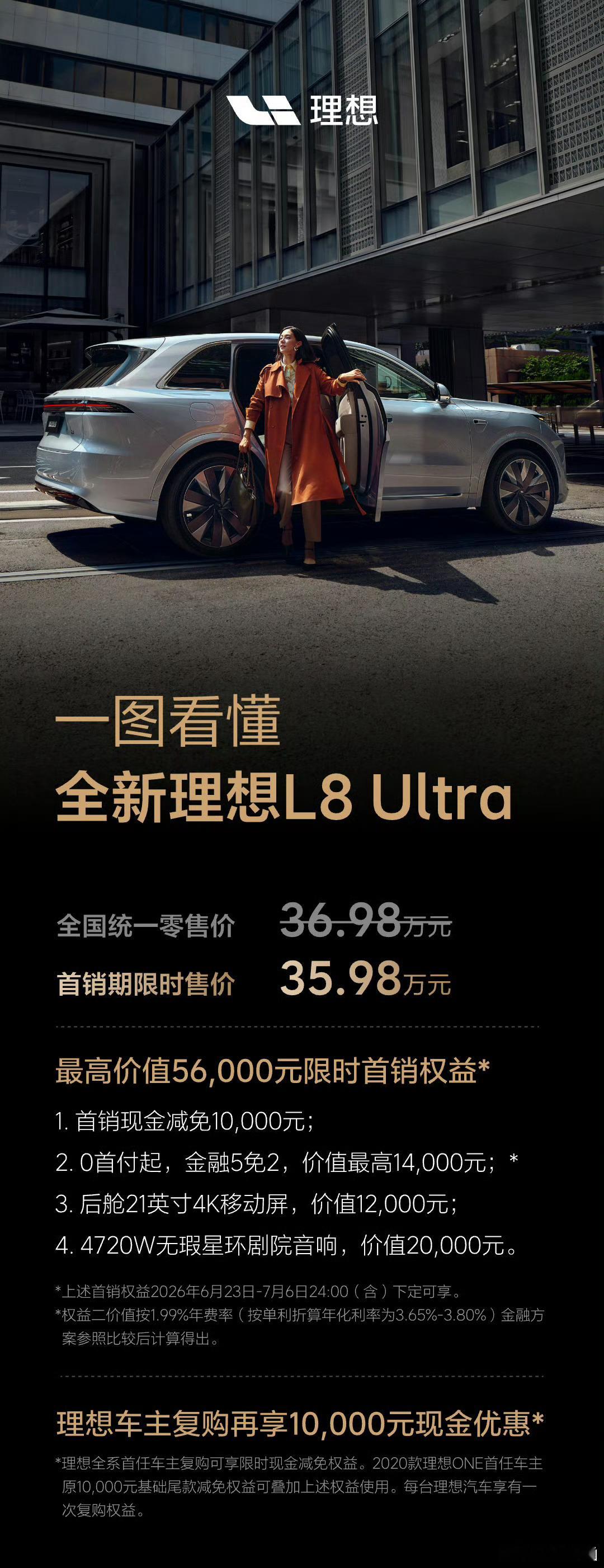 理想L8 Ultra版 35.98万起，Livis版 41.98万起。主要差异是