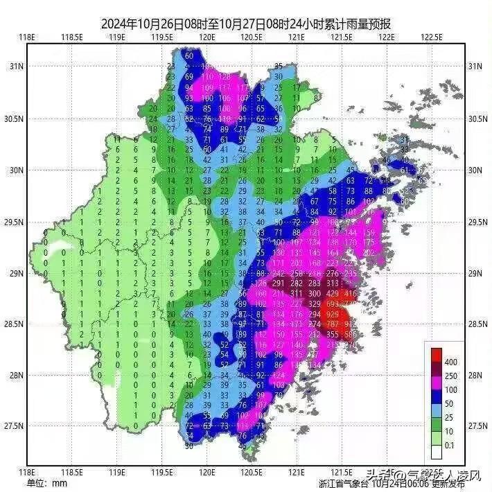 今天凌晨的数值预报给浙江沿海报了大范围强降雨，特别是台州东部给了24小时929毫