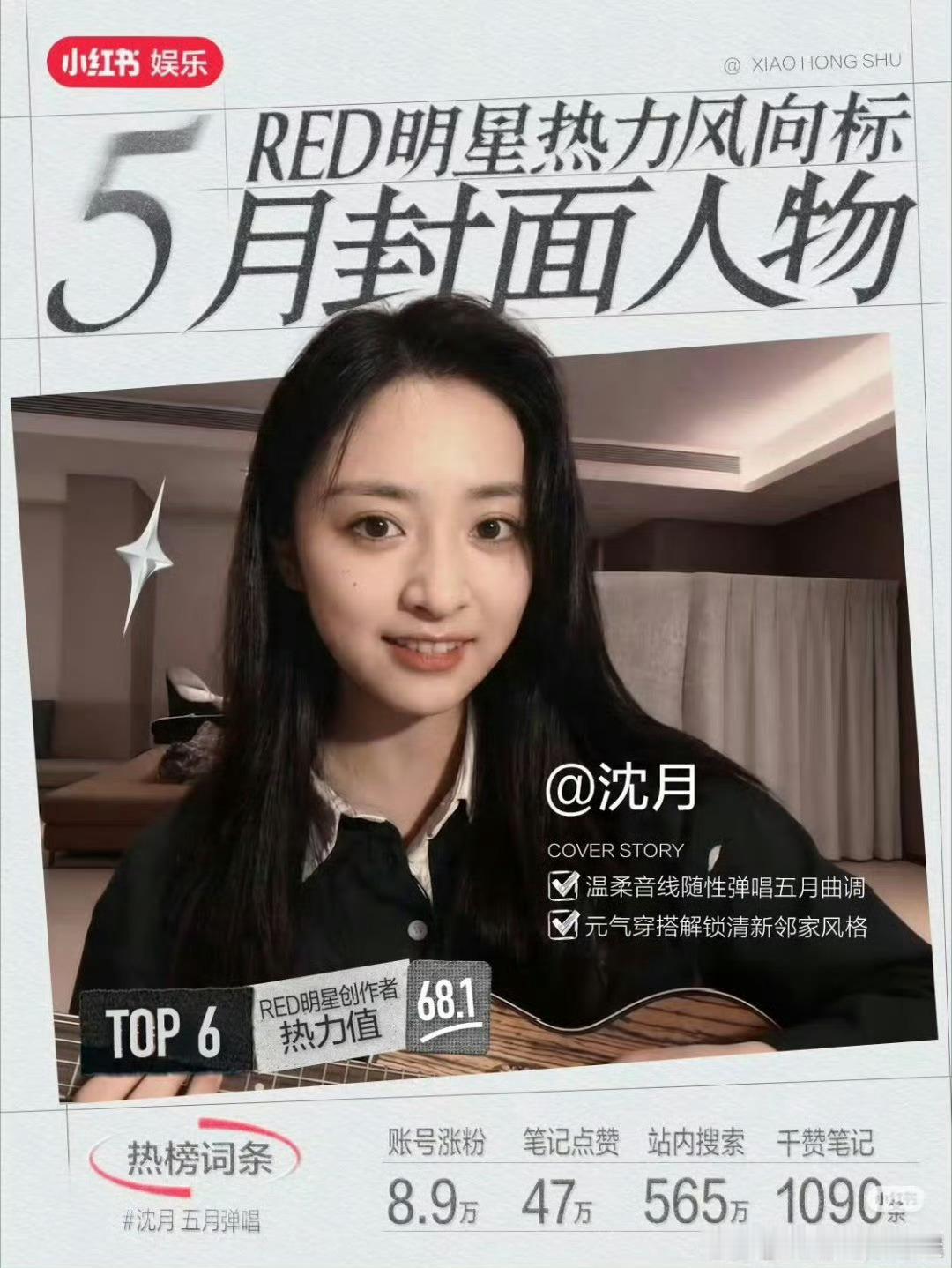 🍠五月封面人物热力值TOP10：赵露思，张凌赫，刘浩存，曾沛慈，虞书欣，沈月，