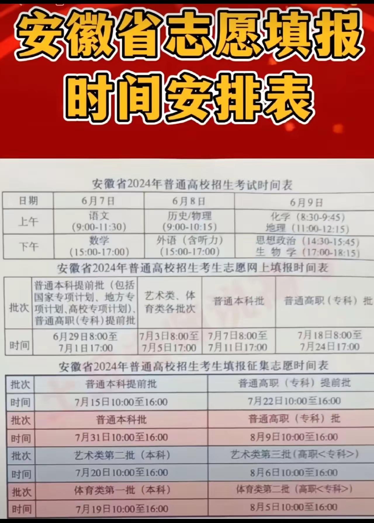 2024安徽高考志愿填报时间出炉！#高考志愿