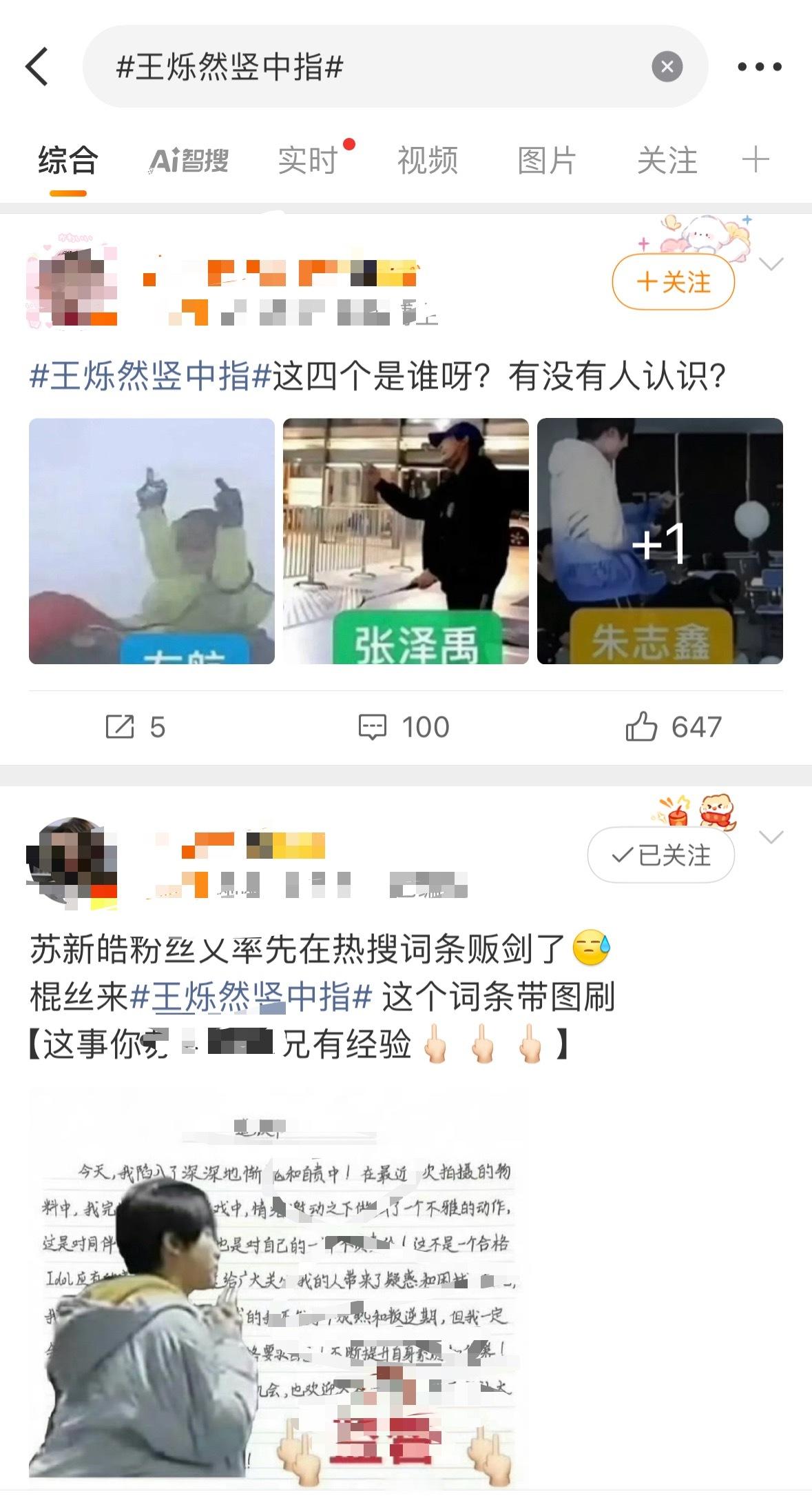 王烁然竖中指点进来一看，没认识王烁然，倒是看到苏新皓和朱志鑫粉丝之间的魔法攻击了