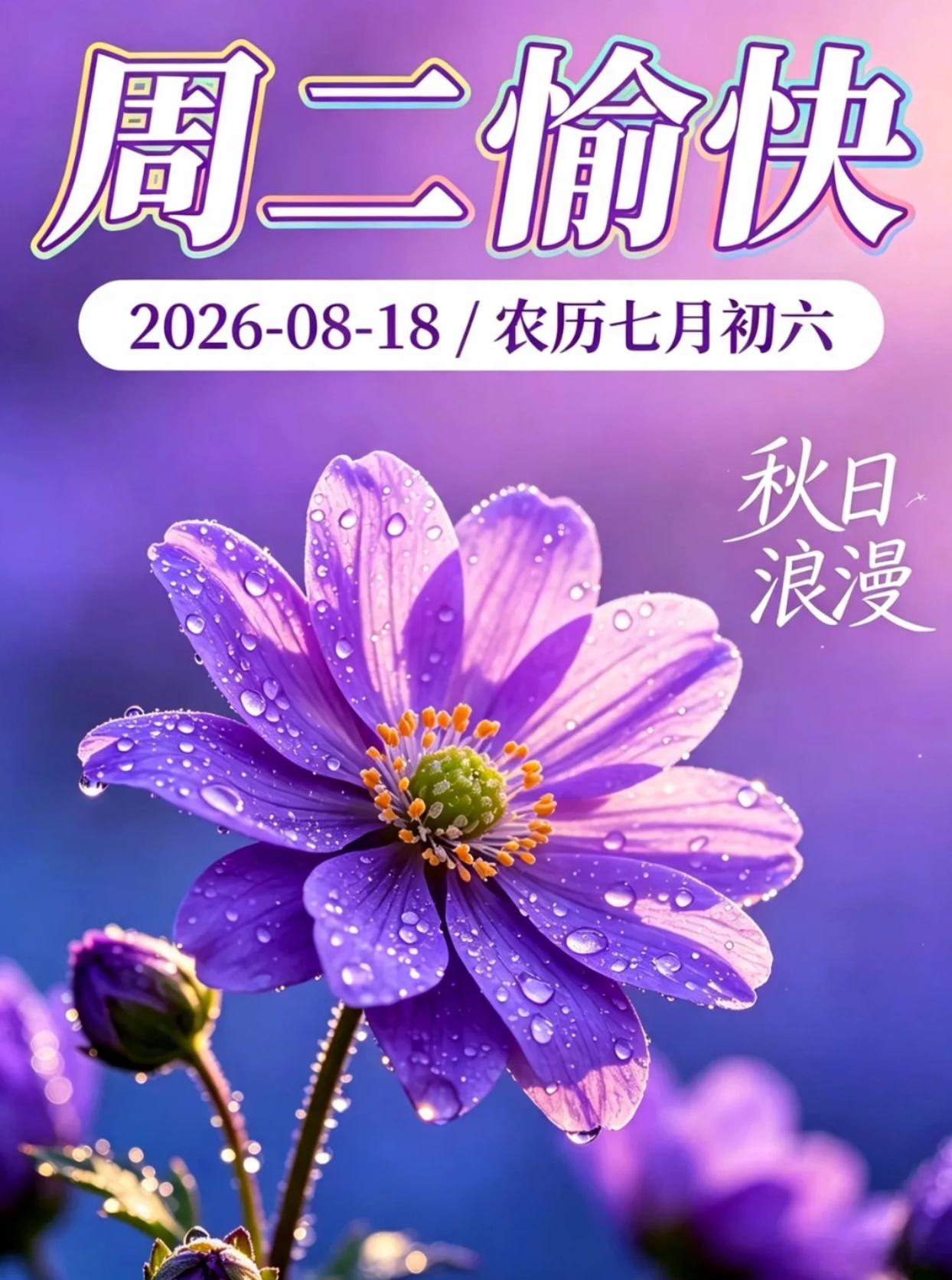 [福]2026./8月18日，周二早安，秋光伴人常安康，晓风送逼万事安[福]
 