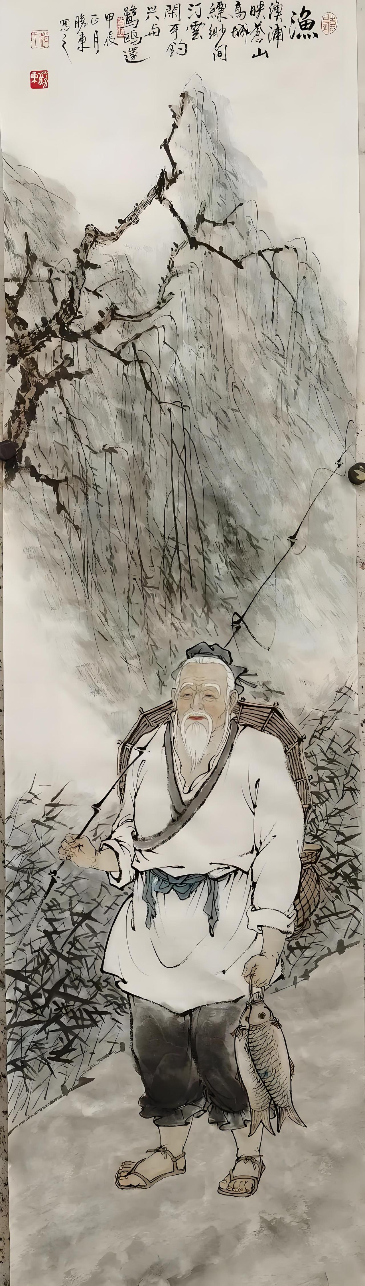 上联：渔翁垂钓千鱼窜
下联：[比心]

网络图片/诚谢侵删