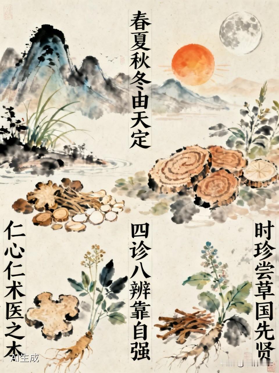 “春夏秋冬由天定，四诊八辨靠自强。仁心仁术医之本，时珍尝草国先贤。”短短几句，道