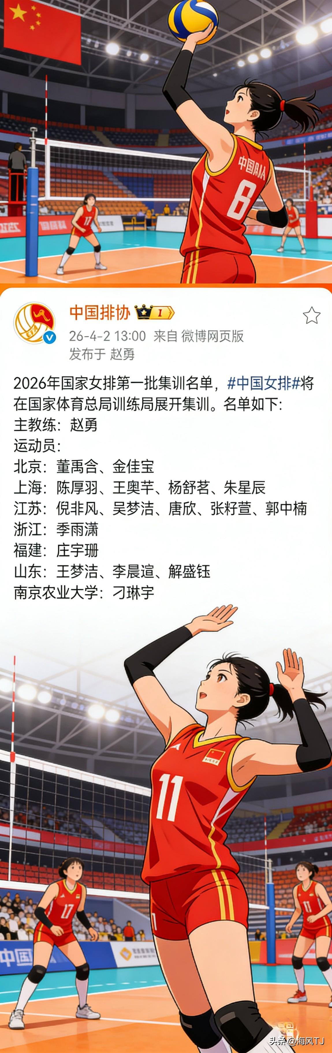 最新🇨🇳女排名单出炉
       四月三号北京去报到。
       排管
