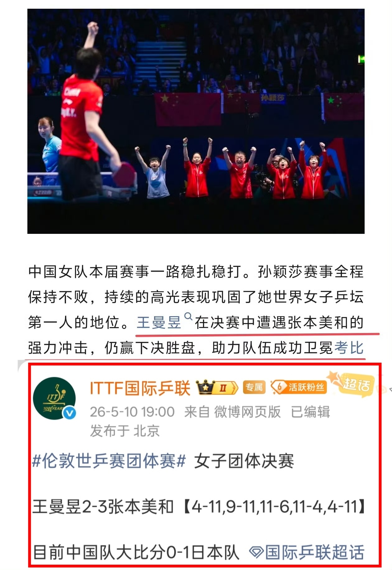 ittf改姓王怎么没通知我们广大球迷？王曼昱2比3张本美和 (ittf公众号发的