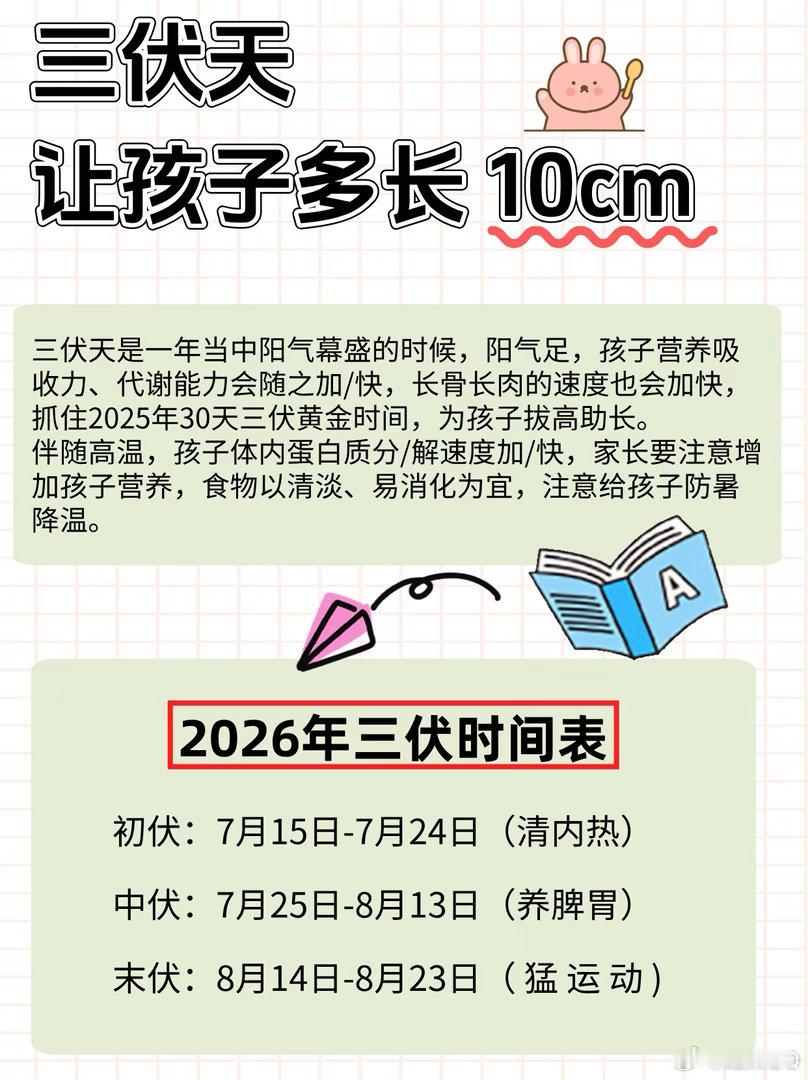 好消息，今年三伏40天，帮孩子追高多长10公分。 