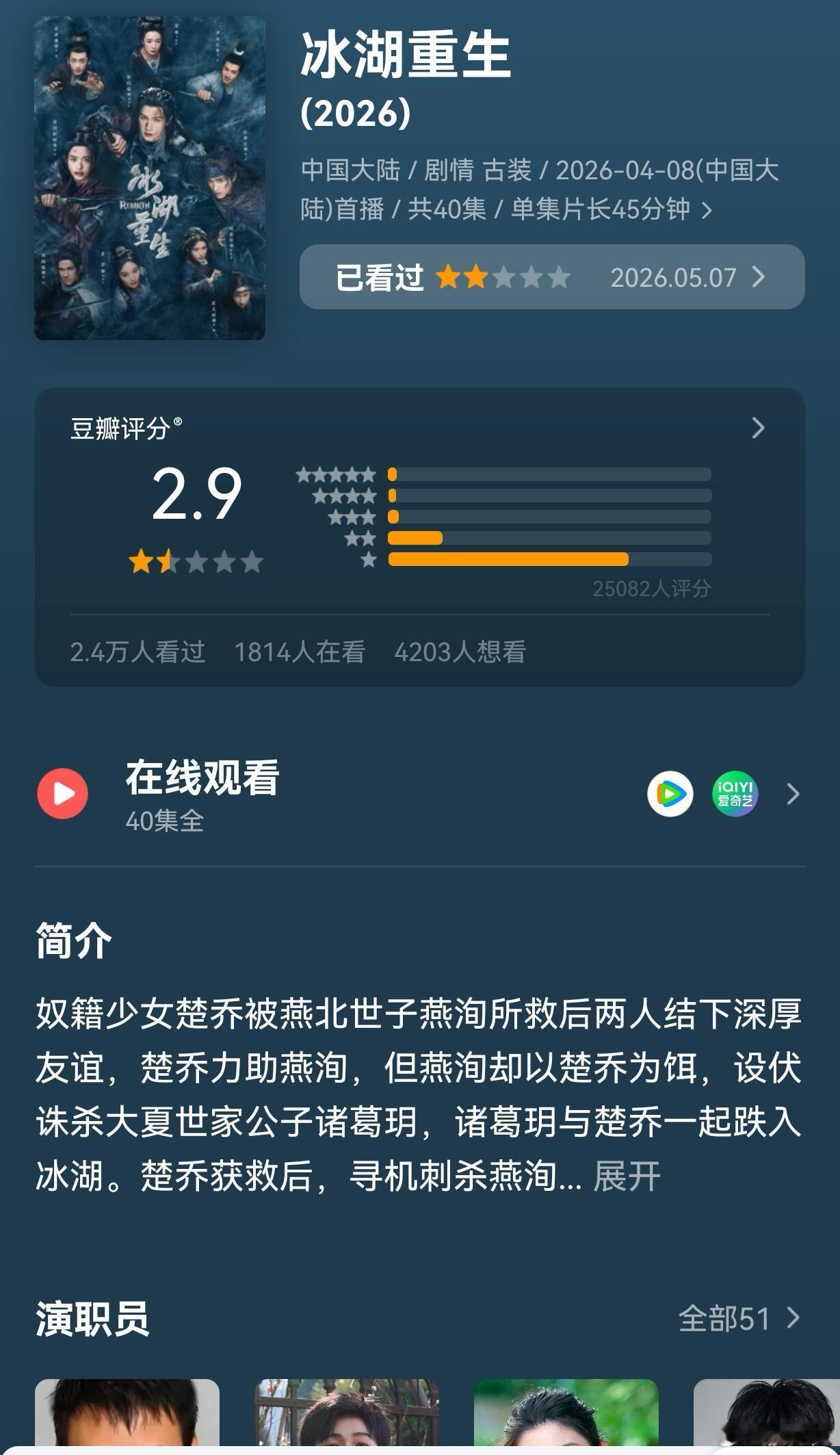 冰湖重生跌破3分，今年播的剧都不用愁了，都不用担心，反正已经有垫底的了 