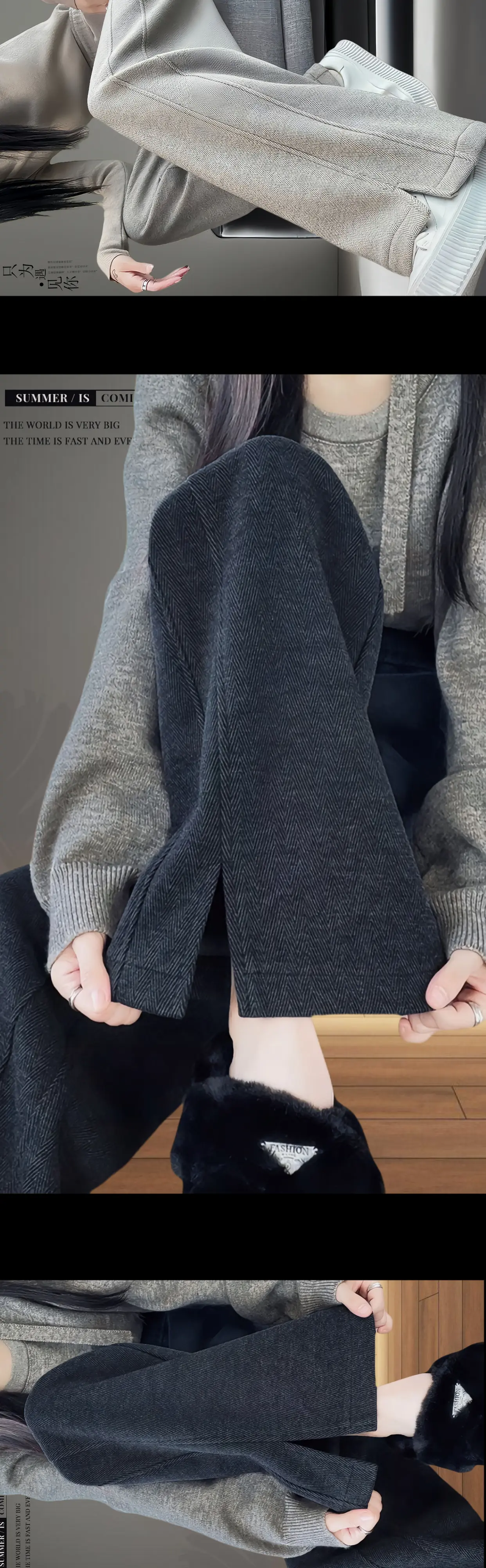 姐妹们,秋冬新款来啦👖 这是一款简约高腰垂感,人字纹垂感直筒阔腿裤...