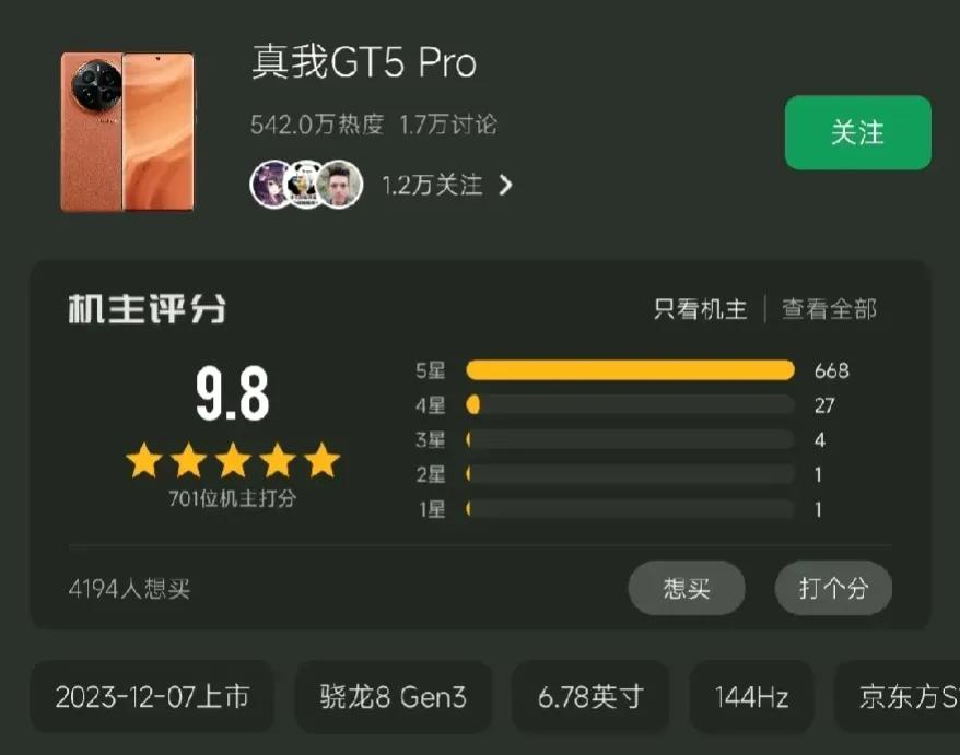 真我GT5 Pro—9.8分；
红米K70—9.0分；
红米K70 Pro—8.