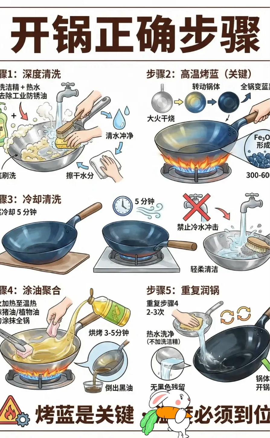 开锅正确步骤。
常见错误·避坑指南：错误3：过早烹饪酸性食物。开锅后：Fe04保