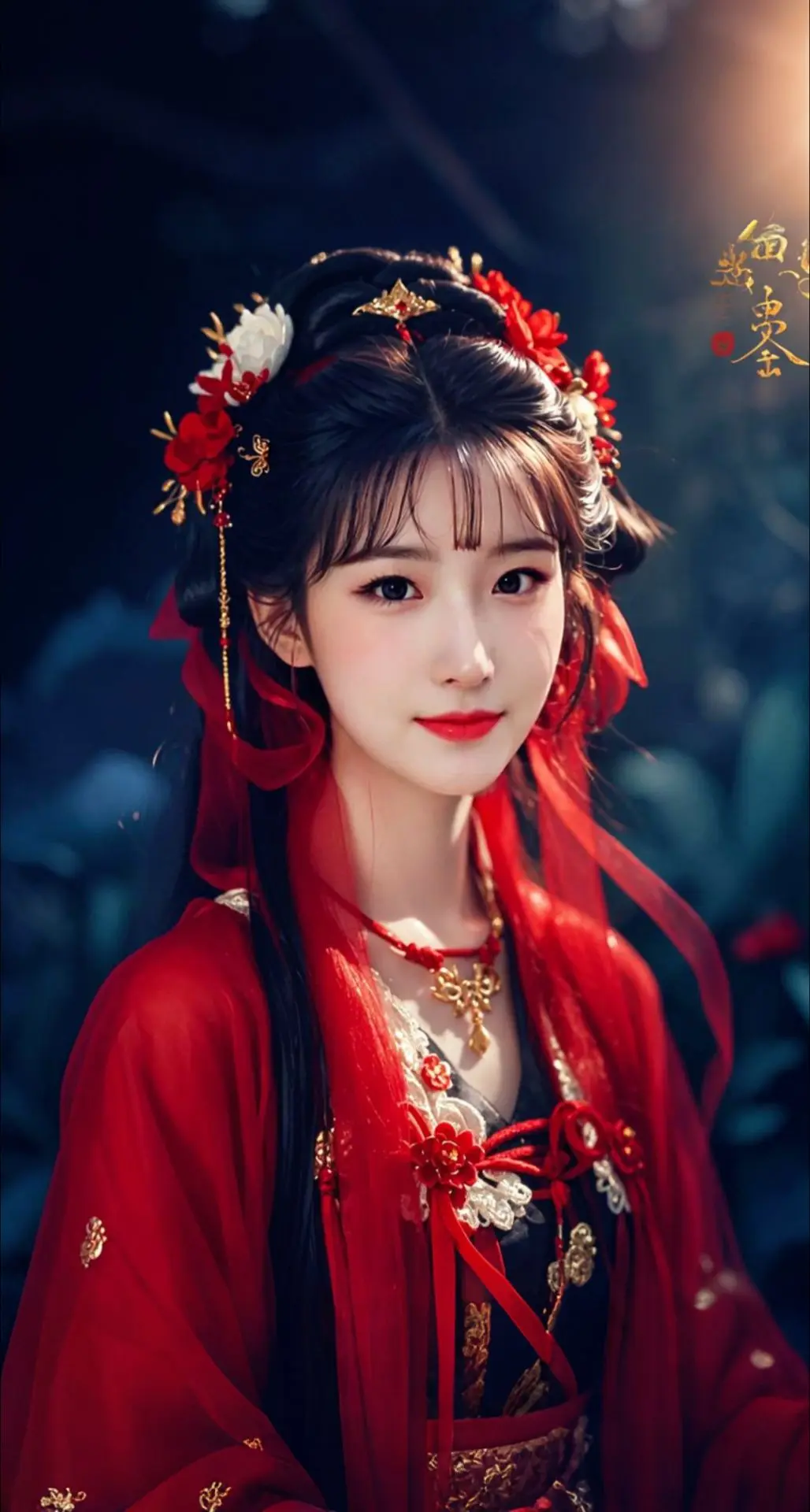 AI扩图 红衣幽梦少女