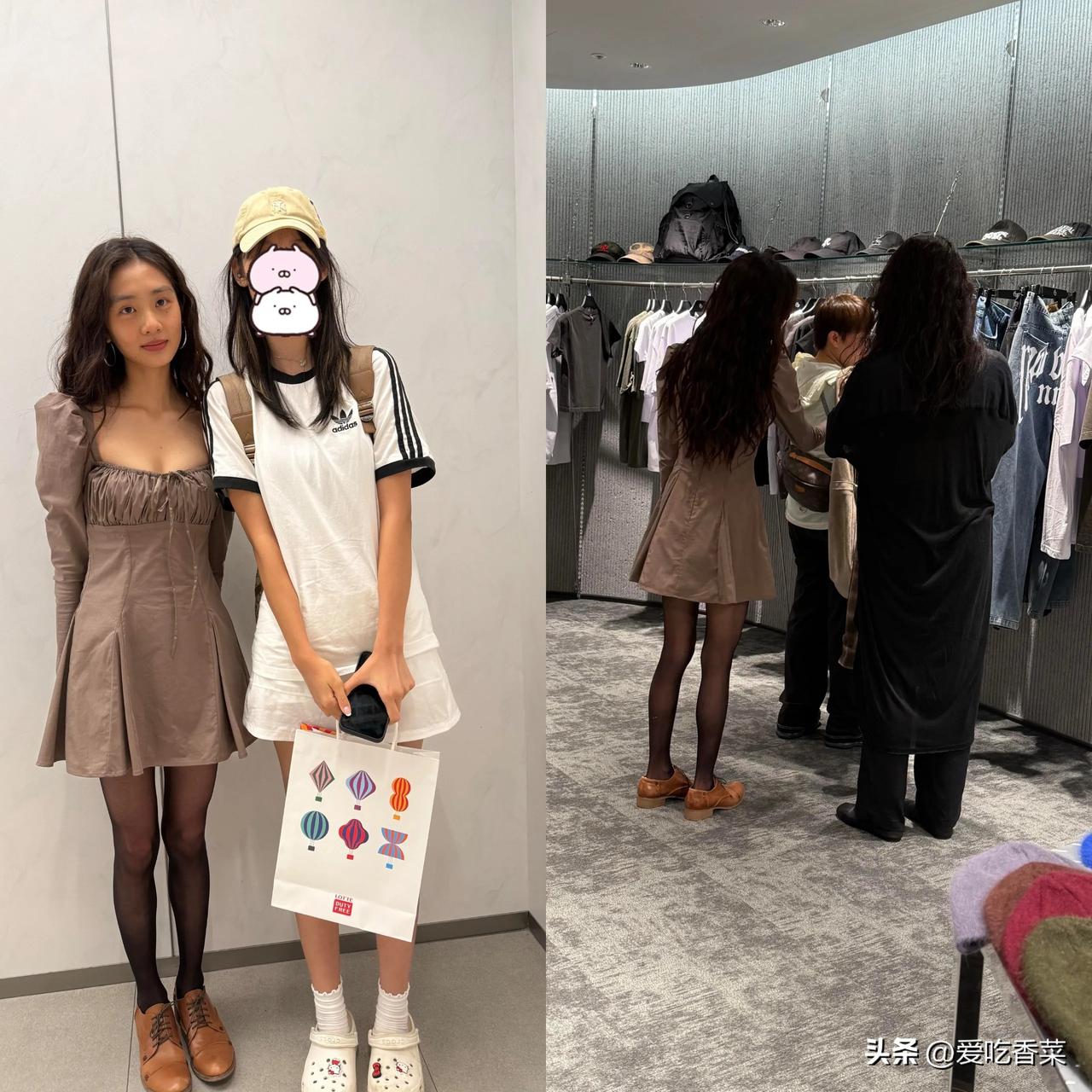 韩国遇到黄多多和妈妈孙莉！网友在逛免税店时遇到了她们，母女俩的头发烫的一模一样，