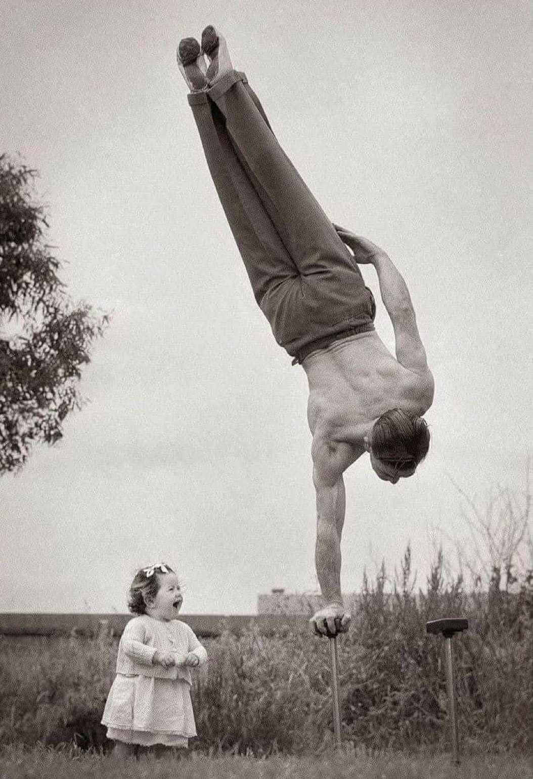 Dad showing off his skill to surprise hi