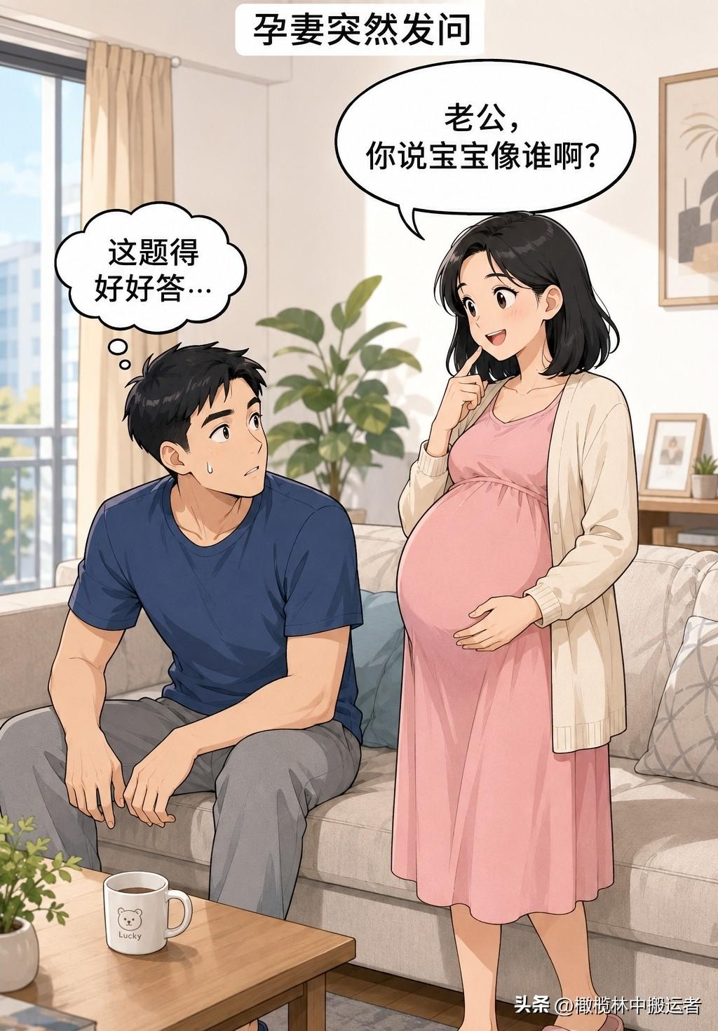 推荐好漫画昨天老婆挺着大肚子问我：你觉得孩子生下来会像谁啊？为了哄老婆开心我对她