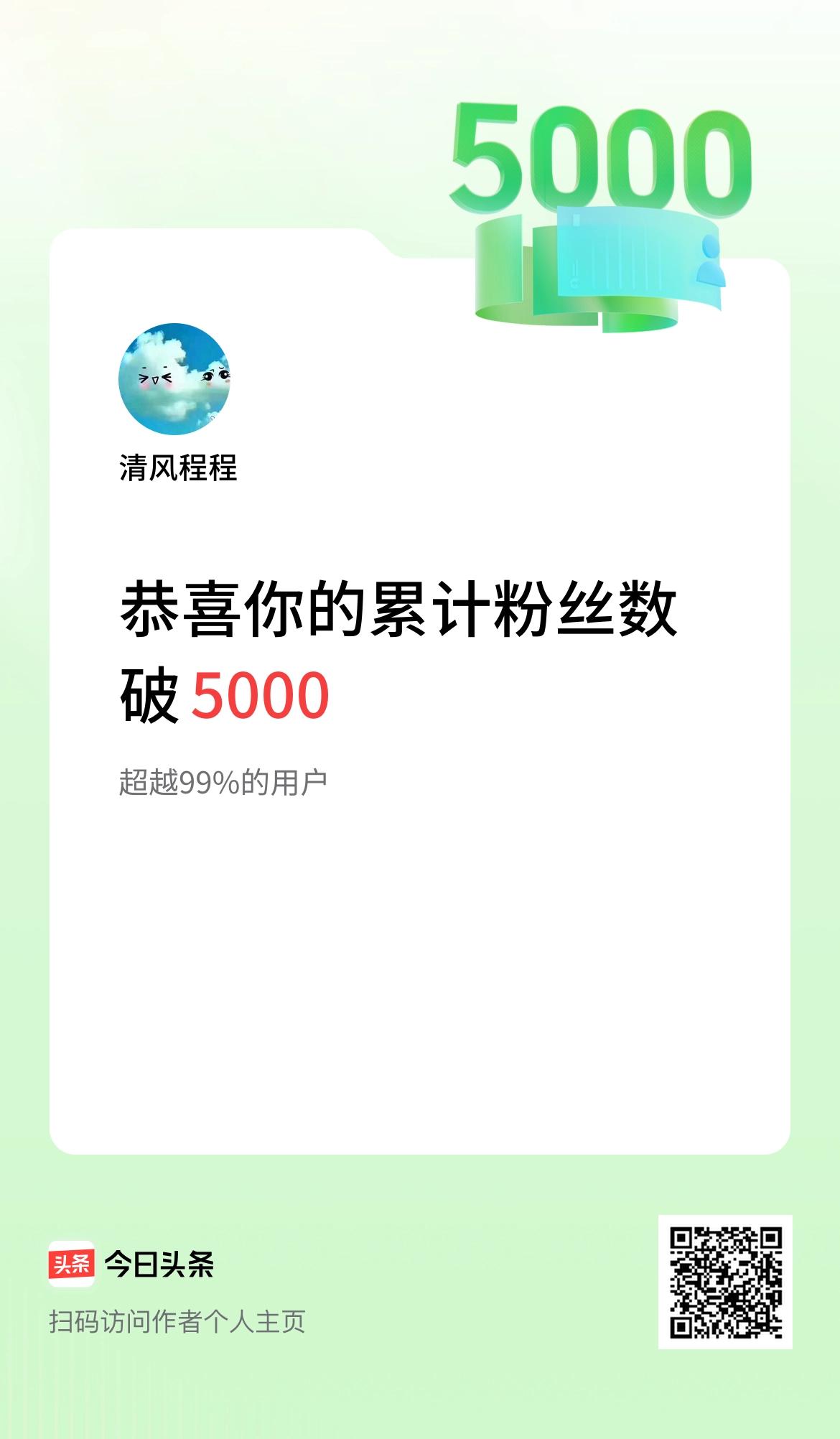 我在头条累计粉丝数破5000啦！