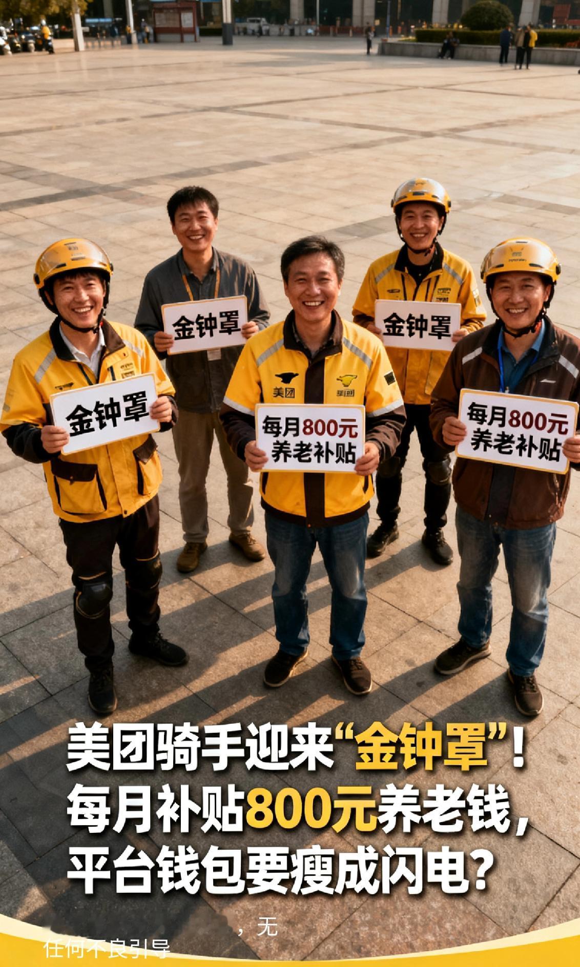 美团骑手迎来"金钟罩"！每月补贴800元养老钱，平台钱包要瘦成闪电？
 
各位看