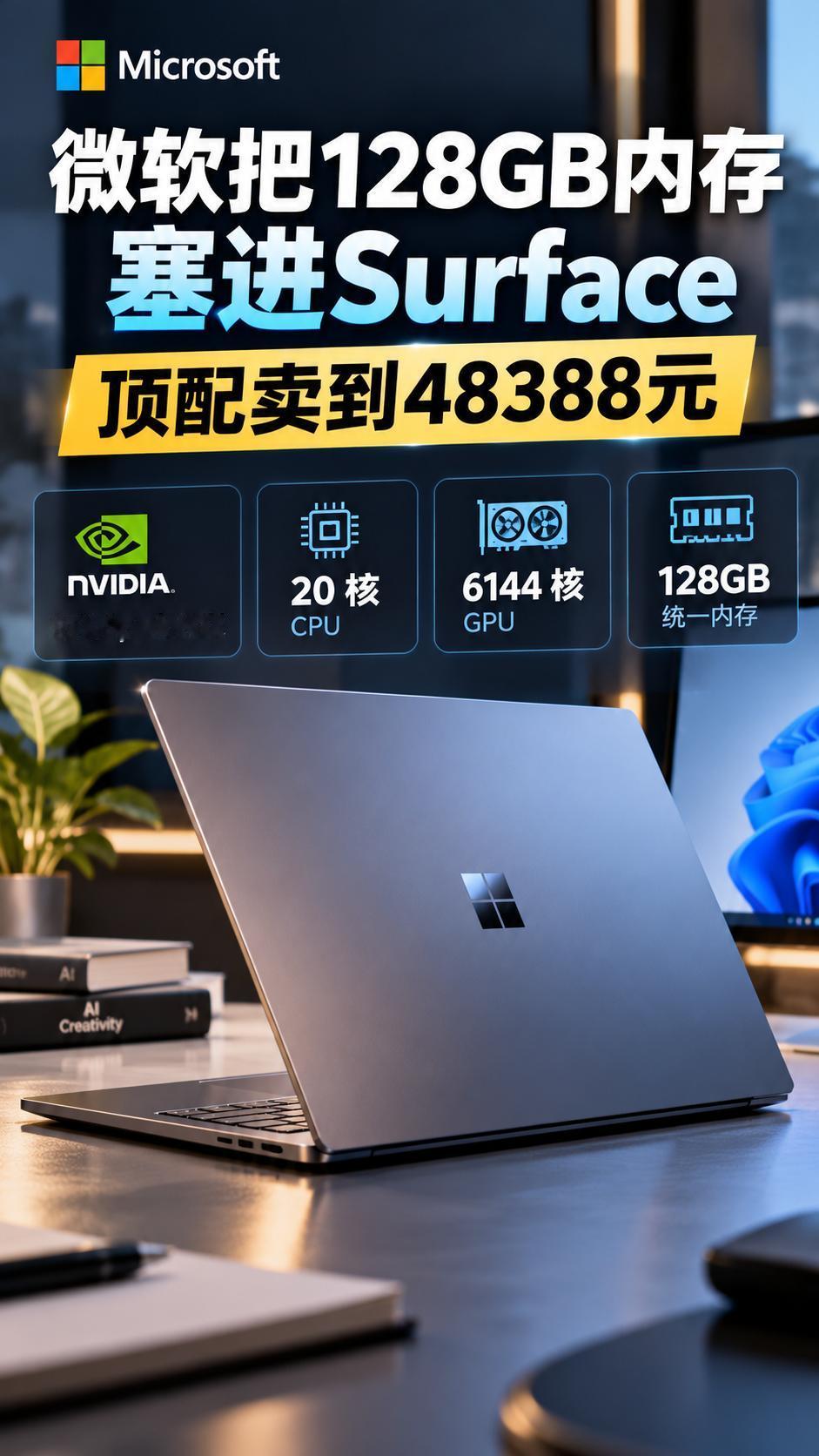 微软把128GB内存塞进Surface，顶配卖到48388元
微软推出 Surf