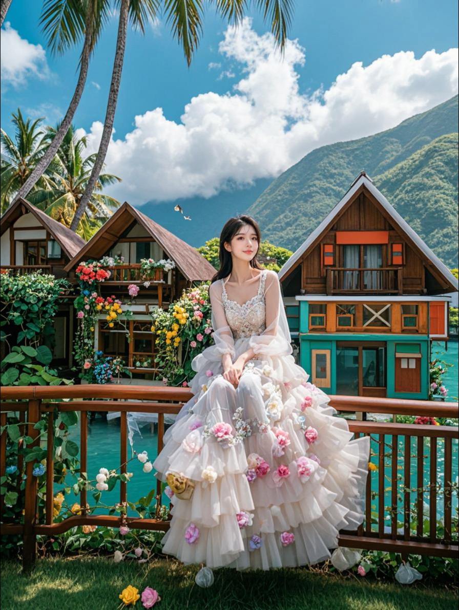 AI湖畔礼服少女 原来ai写真可以这么美 人生总得有一套ai写真吧 谁...