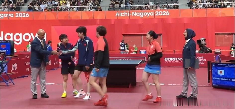 亚运会混双1/4决赛，王楚钦/孙颖莎VS张本美和/松岛辉空的比赛正在进行。
昨天