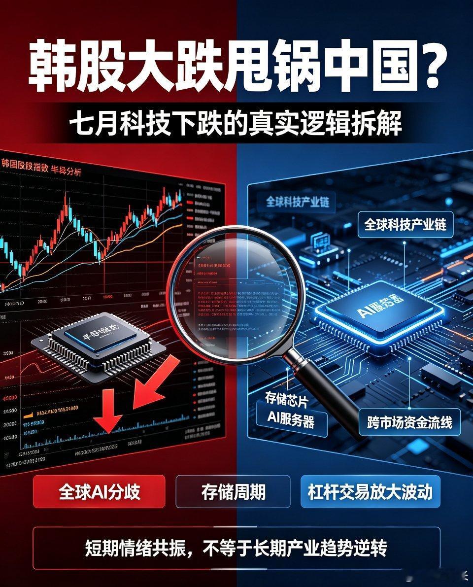 韩股大跌被舆论归因中国？七月全球科技赛道调整底层逻辑完整拆解近期一条观点引发广泛