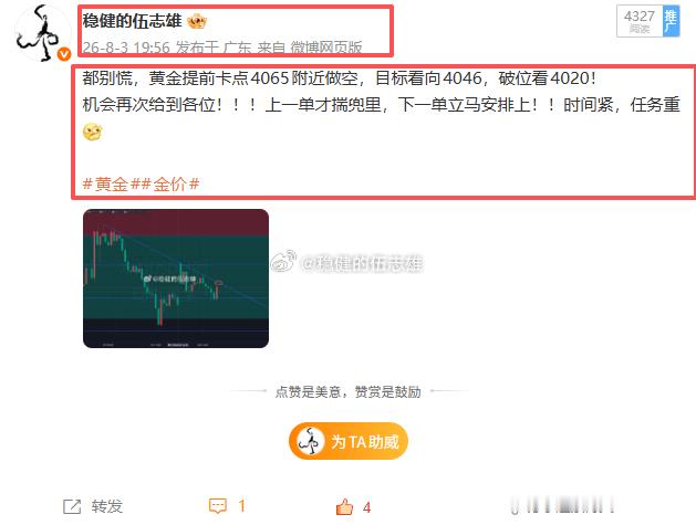 黄金提前卡点黄金4064空单抵达4045一线，再再再次斩获180点幸福！！精准止