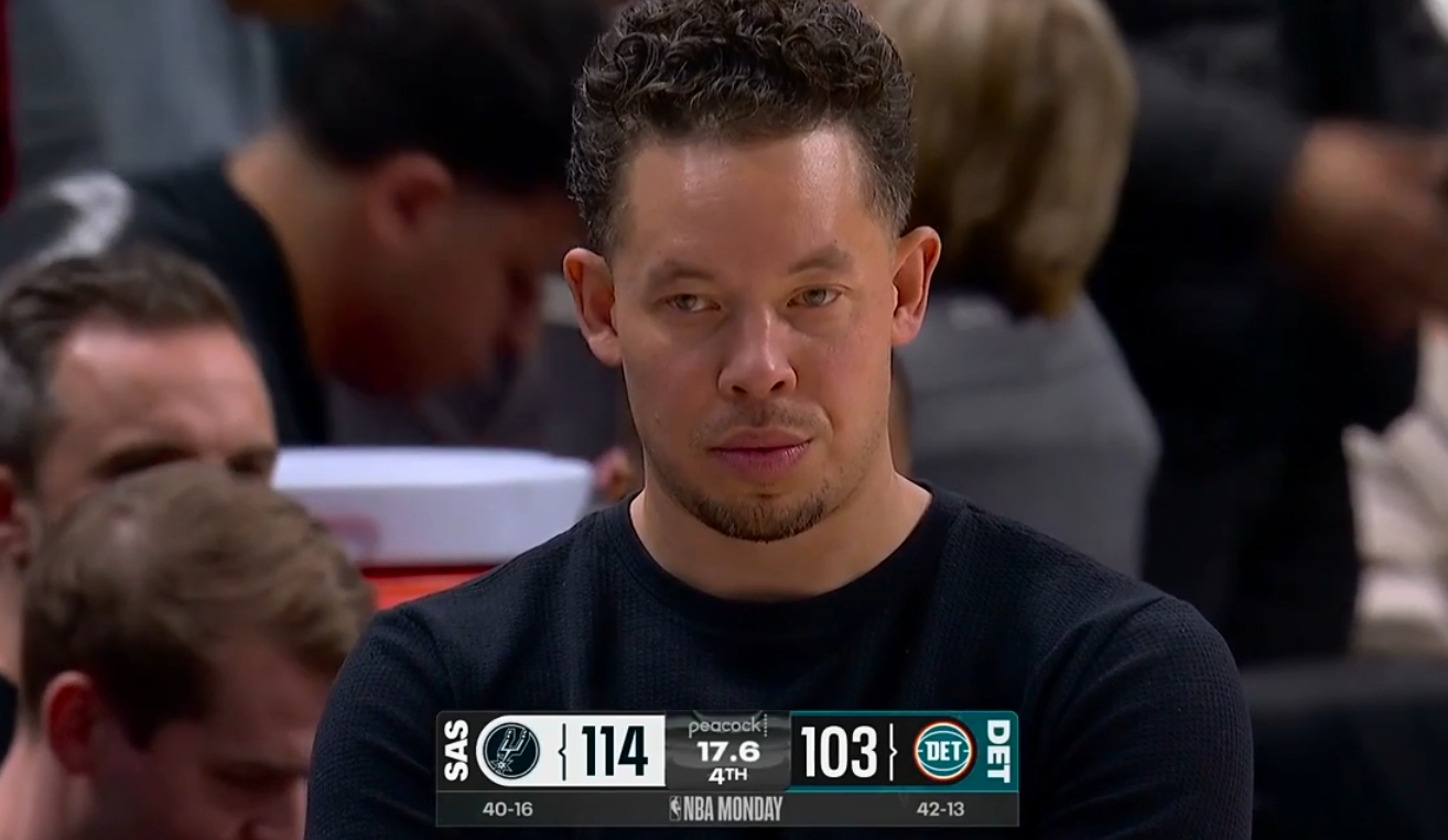 114-103，马刺战胜东部第一活塞，取得9连胜，终结活塞的5连胜。文班亚马21