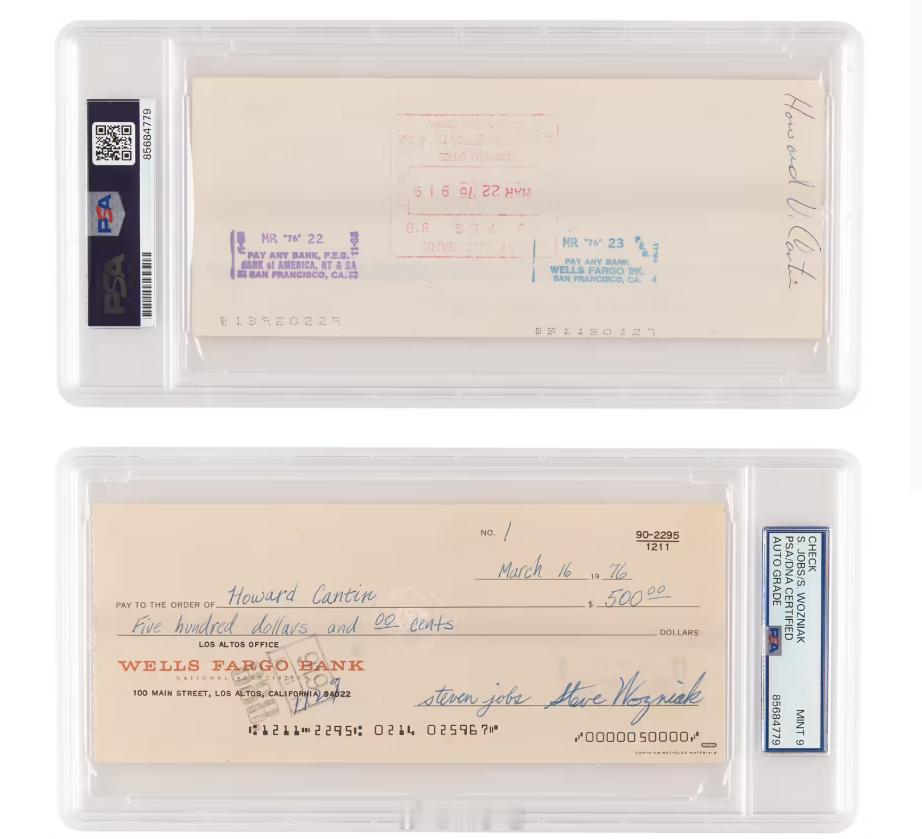 苹果“1 号支票”刷新拍卖纪录，上面还有乔布斯的亲笔签名 