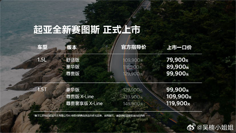 蔡徐坤代言！起亚全新赛图斯满配上市 “一口价”7.99万元起 ​​​