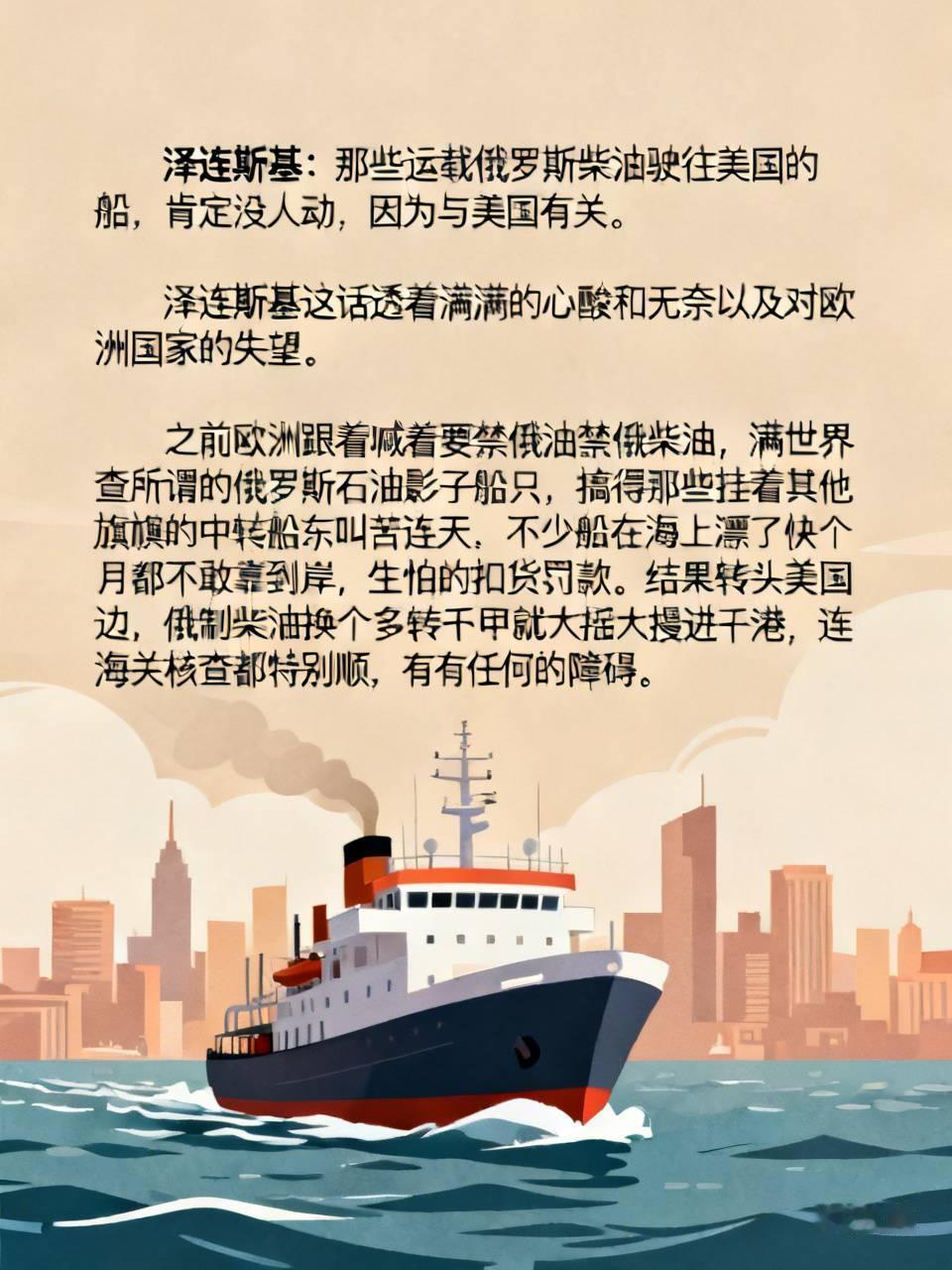 泽连斯基：那些运载俄罗斯柴油驶往美国的船，肯定没人动，因为与美国有关。
喷两句：